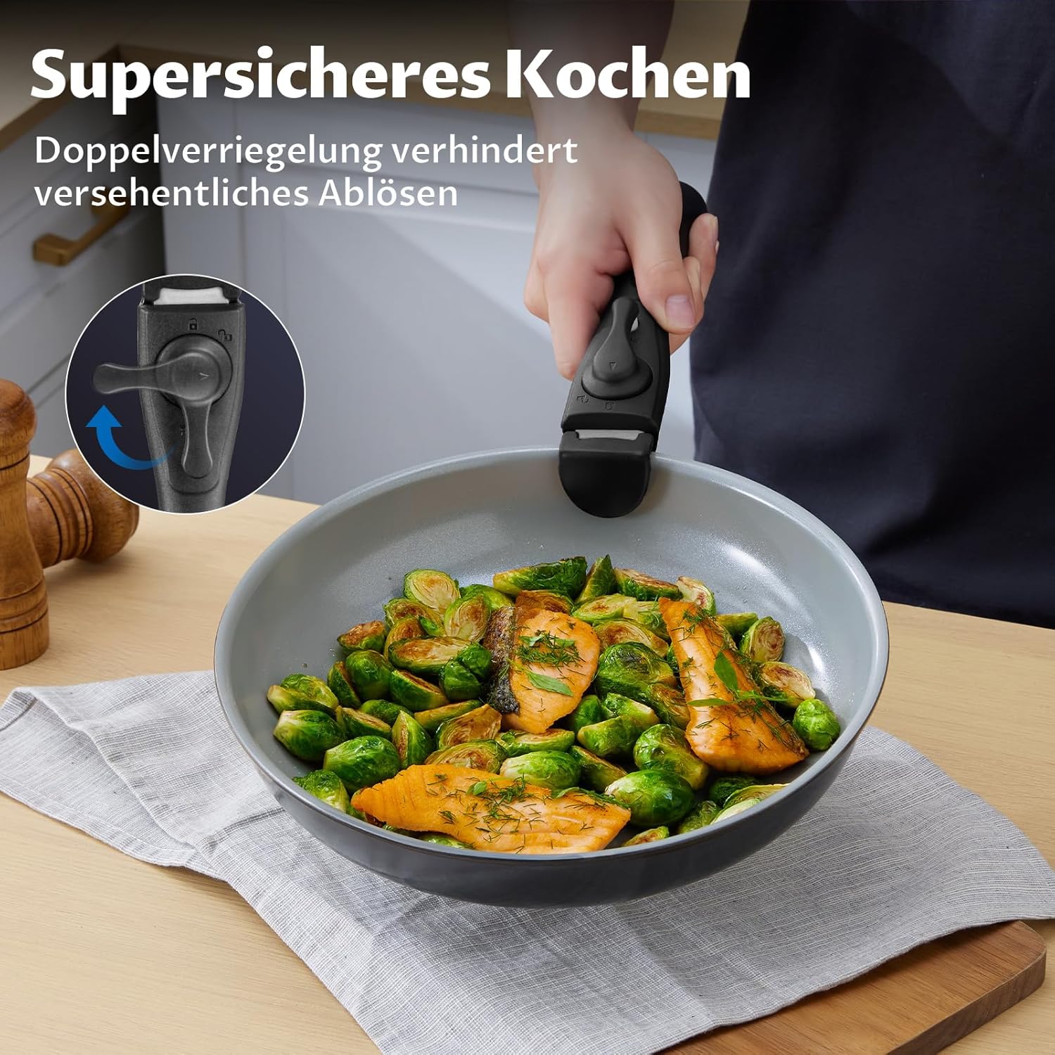BEZIA Keramik-Topfset mit abnehmbarem Griff, 10-teiliges Topf- und Pfannenset für Camping und kleine Küche, stapelbares Pfannenset Induktion, PTFE/PFAS-frei, ofenfest bis 240 °C – Bild 4