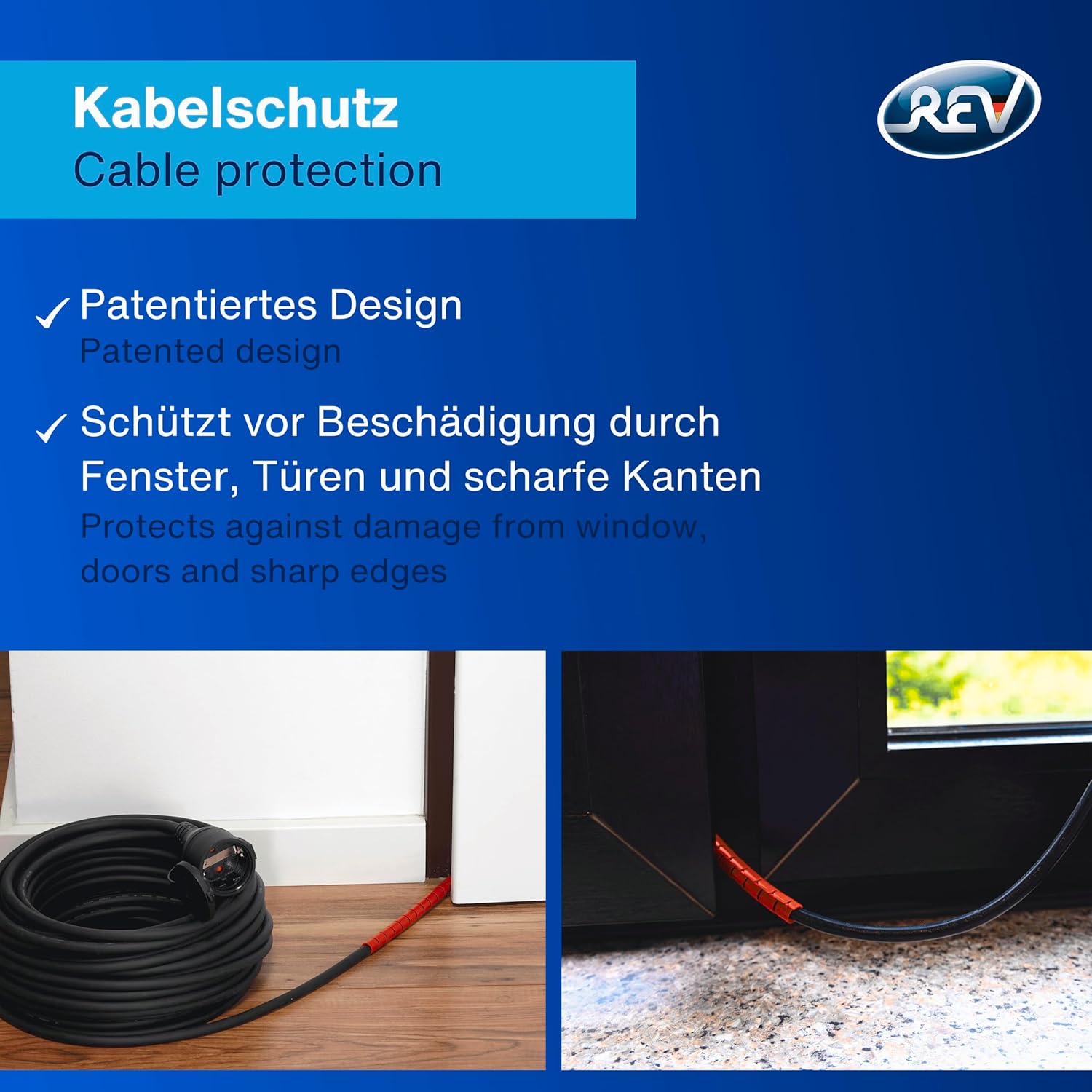 REV H05RR-F Verlängerungskabel mit Kabelschutz, wasserdicht, 25 m, 3680 W, Schwarz – Bild 3