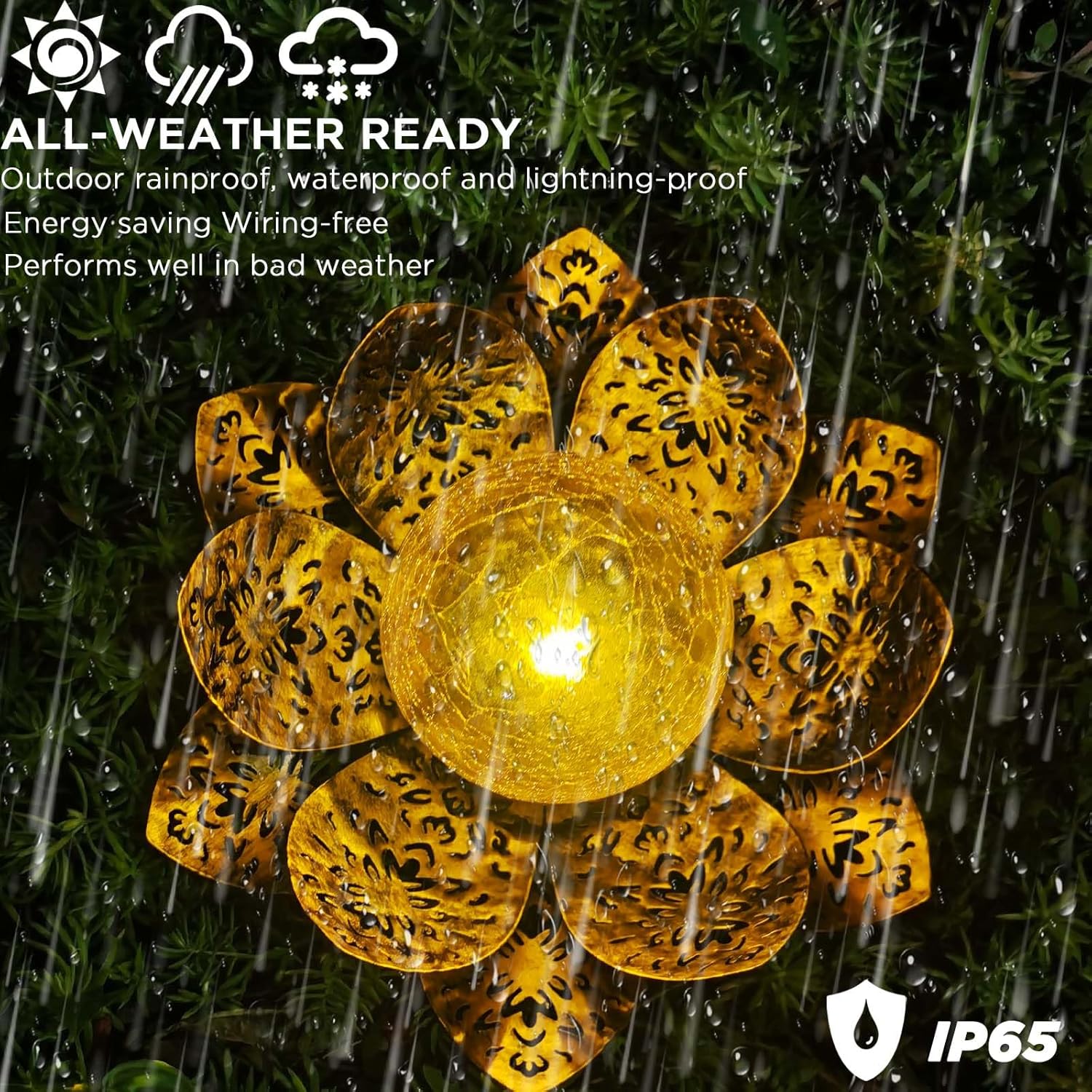 Solarleuchten für den Außenbereich, Solar-Lotus-Gartendekoration, Solar-Bodenleuchte für den Garten, warmes Licht, Gartenleuchten für die Terrassendekoration im Freien, LED-Solarleuchten, wasserdichte Metall-Solarlaterne – Bild 4