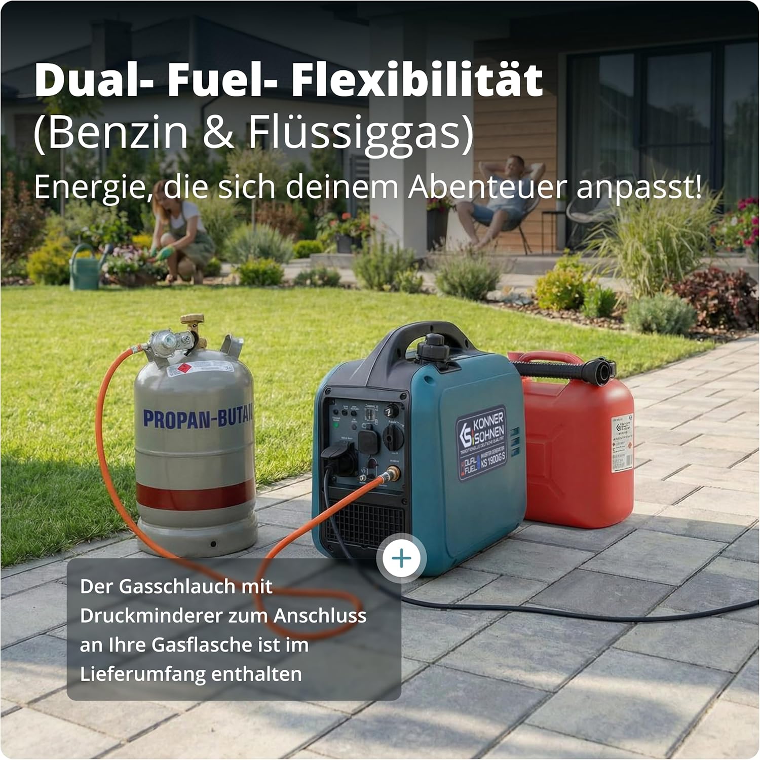 Könner & Söhnen KS 1900iG S Inverter Stromerzeuger, 2000 W Dual Fuel Generator (LPG/Benzin), Notstromaggregat leise, 17 kg, Ultraleicht, reine Sinuswelle, Eco-Modus, USB, Euro-5 – Bild 3