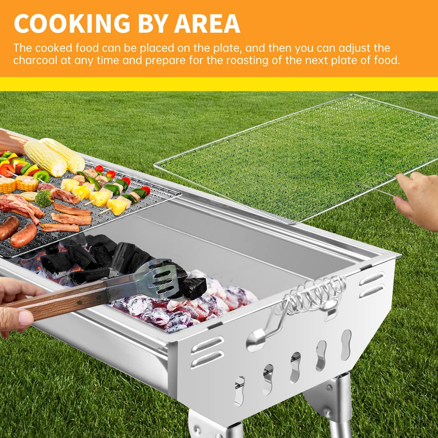 Holzkohlegrill, Edelstahl, Außengrill, Klappgrill, Campinggrill, tragbar, 74 x 33,5 x 71,5 cm – Bild 5