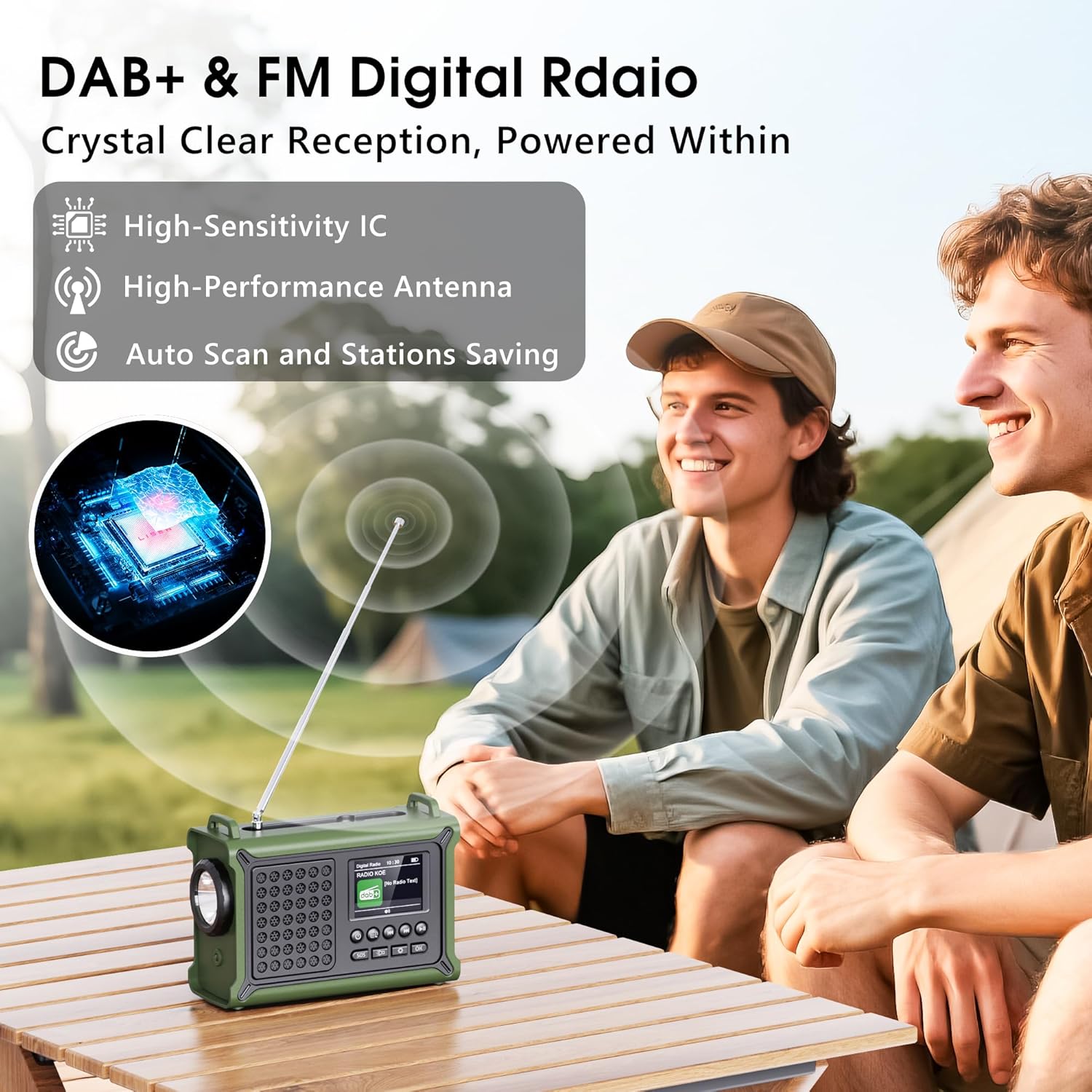Kurbelradio DAB/DAB+/FM mit 12000 mAh Akku, Notfallradio mit 8500 mm² Solarpanel, Handkurbel-Blackout-Notfallausrüstung, Digitalradio mit Bluetooth 5.0, Taschenlampe & Leselampe für Outdoor, Camping – Bild 2