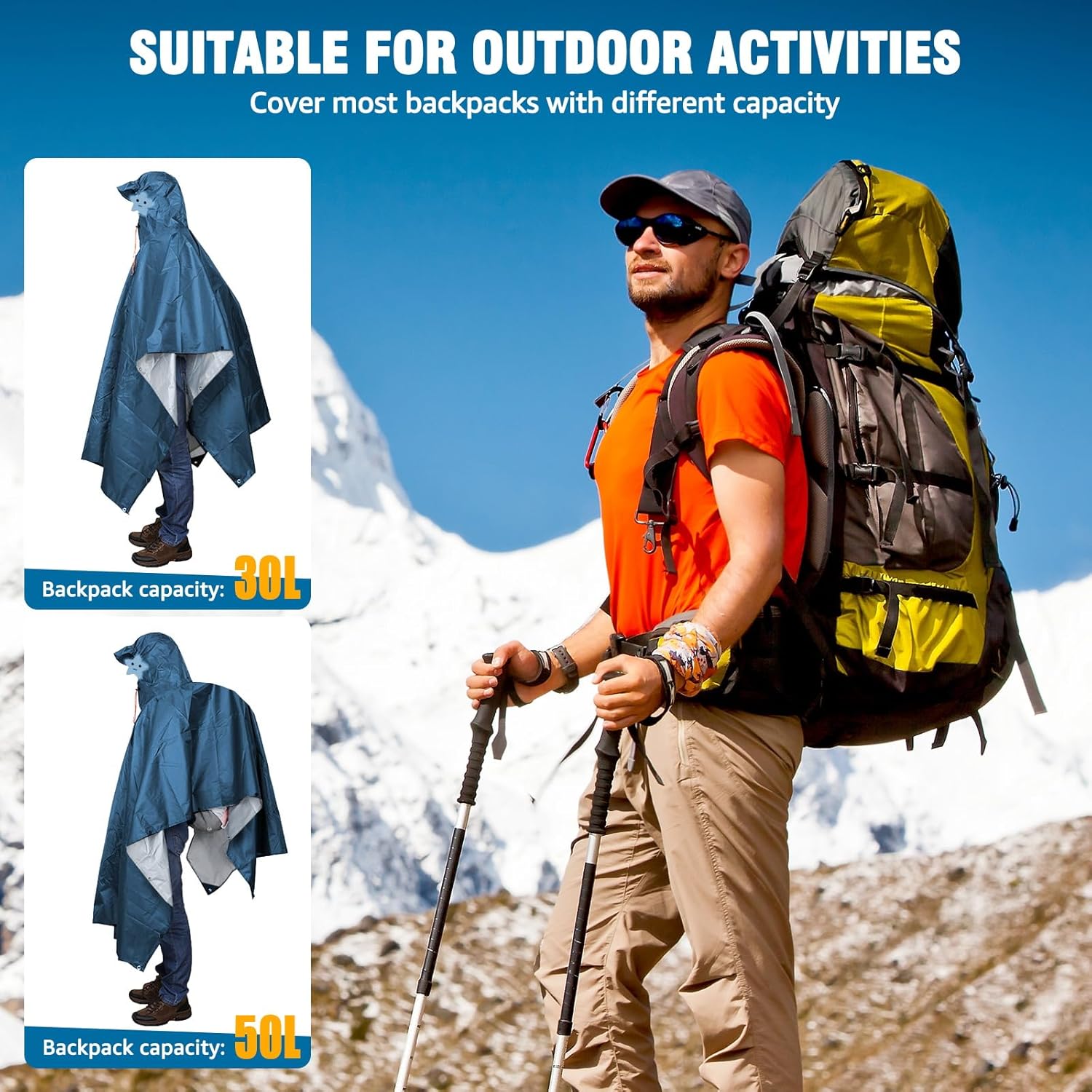 ANYOO Leichte, wasserdichte Regenjacke, wiederverwendbar, Ripstop, atmungsaktiv, Mehrzweck-Regenmantel mit Kapuze, faltbare Schutzdecke, Schutzplane, ideal für draußen, Camping, Wandern, Angeln – Bild 7
