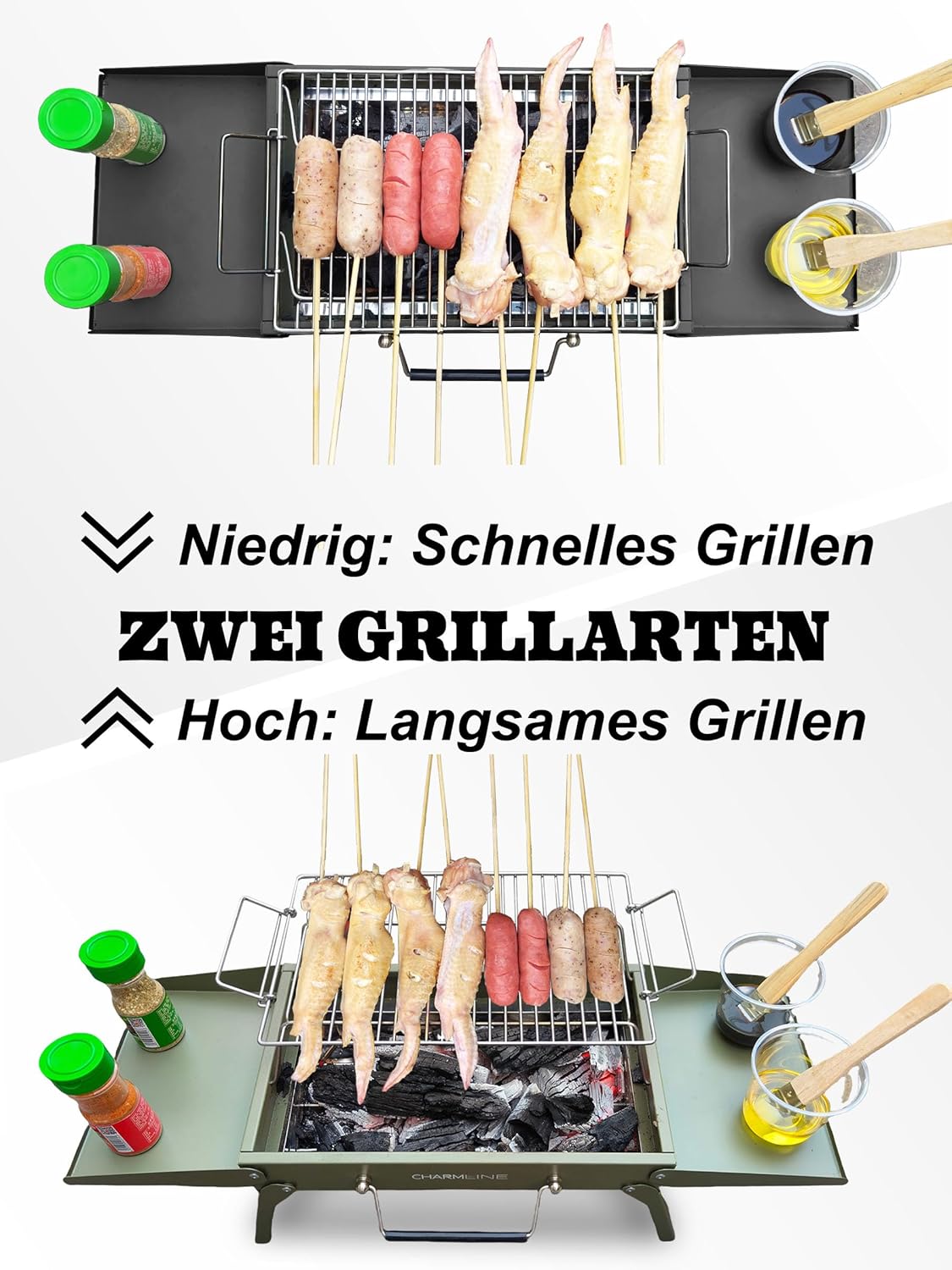 Charmline 34 x 23 cm faltbarer tragbarer Holzkohlegrill, kleiner Camping-Grill, Holzkohle, Picknick-Grill, BBQ-Grill für den Außenbereich, geeignet für Gärten, Strände, Rasenflächen und Tischplatten, schwarz – Bild 8