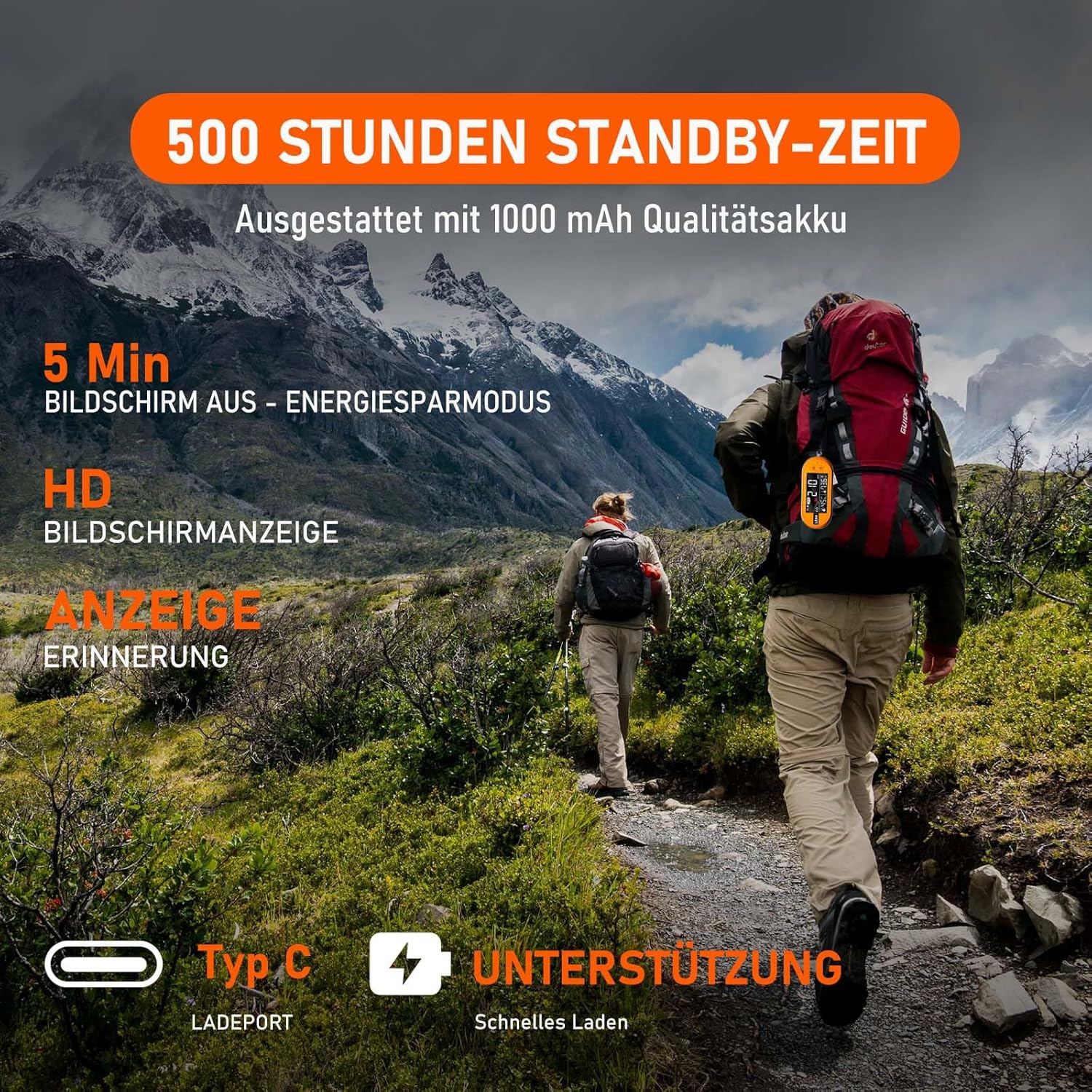 Tragbare CO-Detektoren von LSENLTY unterstützen 500 Stunden Standby-Zeit, 3-in-1-CO-Detektor (Temperatur, Luftfeuchtigkeit und CO), Alarmfunktion und Lanyard-Design für Camping, Reisen, Autos, Orange – Bild 3