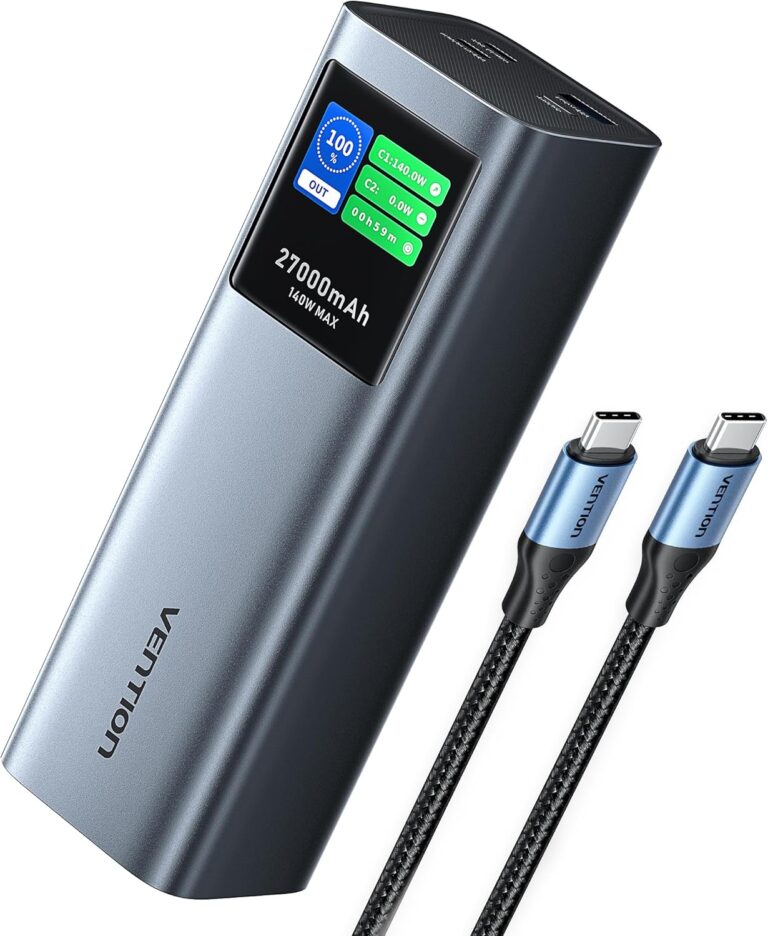 VENTION 27000 mAh 140 W Powerbank, schnelles Laden, tragbares 3-Wege-Ladegerät mit intelligentem Digitaldisplay, PD3.1, kompatibel mit Dell, HP Laptops, MacBook Pro, iPhone 15/14/13, iPad Pro, Galaxy S24