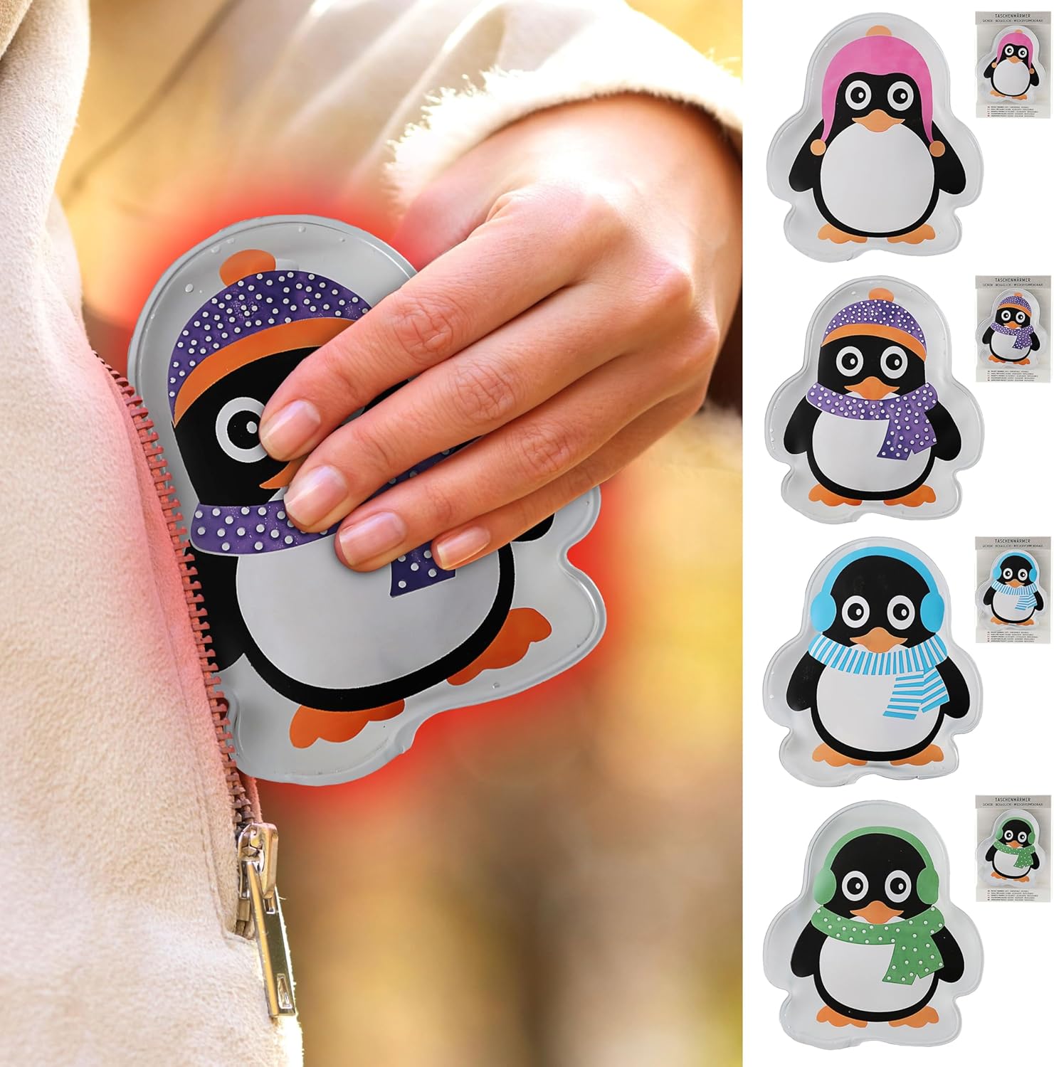 Cepewa Taschenwärmer Pinguin Tolle Handwärmer Taschen-Heizkissen 4er-Set – Bild 7