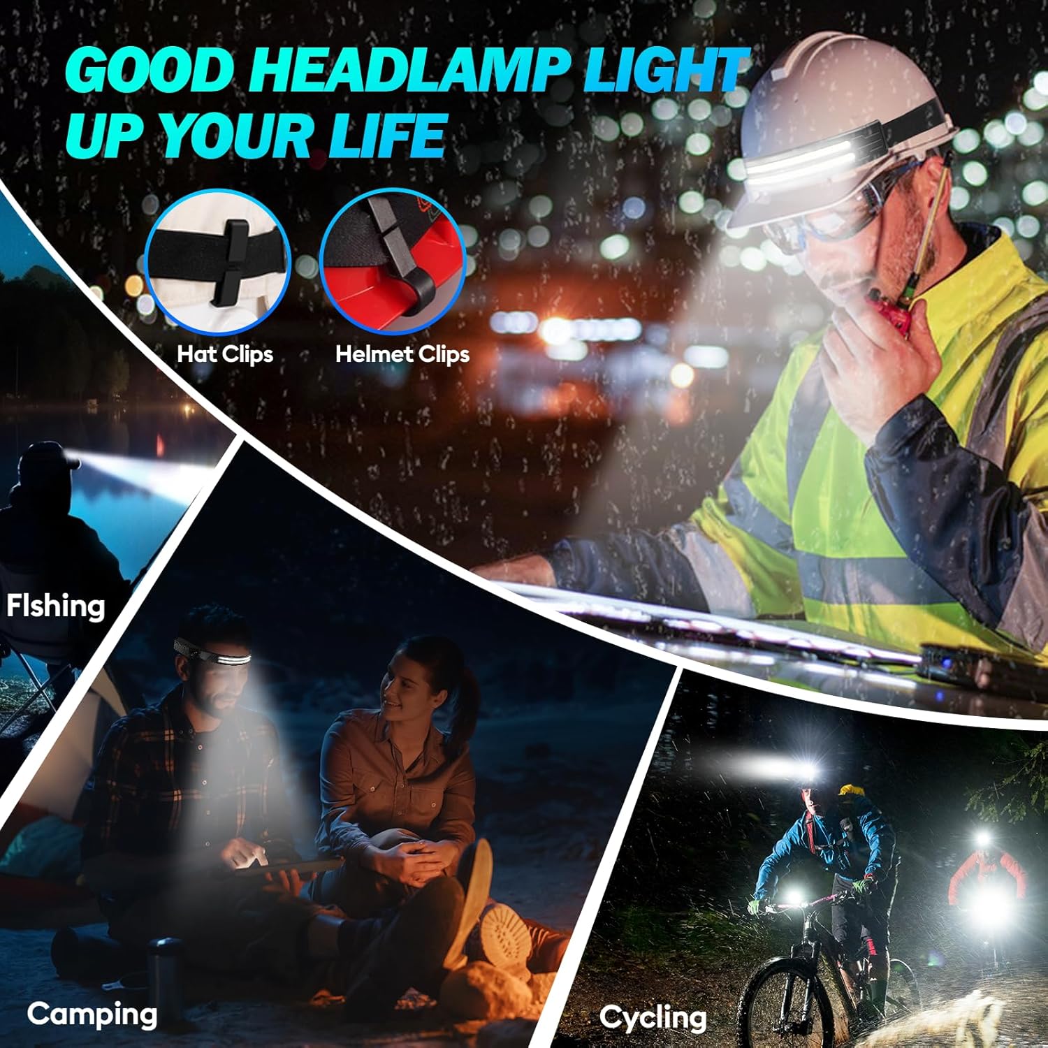 Wiederaufladbare LED-Stirnlampe, 2 Stück, 2000 Lumen, superhelle 230°-Weitwinkel-Weißlicht-Stirnlampe mit Sensor, 1500-mAh-Akku, IPX5 wasserdicht, 0,14 Pfund leichte Stirnlampen für Camping, Joggen, Wandern – Bild 7