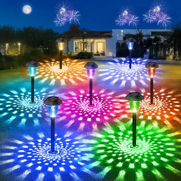 BUCASA 8 Stück Solarleuchten für den Garten im Freien, Solarleuchten für den Außenbereich mit Wärme- und RGB-Modi, wasserdichte automatische Ein-/Aus-Solarleuchten für Garten, Rasen, Terrasse, Hof, Balkon, Dekoration, Geschenke
