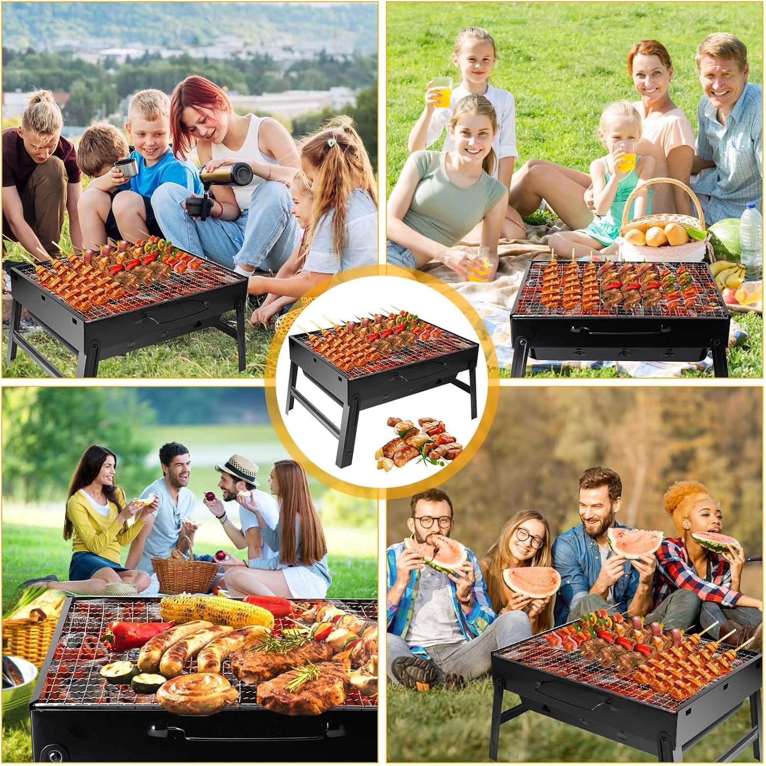 Auauraintt Kompakter Mini-BBQ-Grill – Holzkohle, tragbar und faltbar, Tischgrill, Campinggrill, Picknick-Grill, für Picknick, Garten, Terrasse, Camping, Reisen – Bild 7