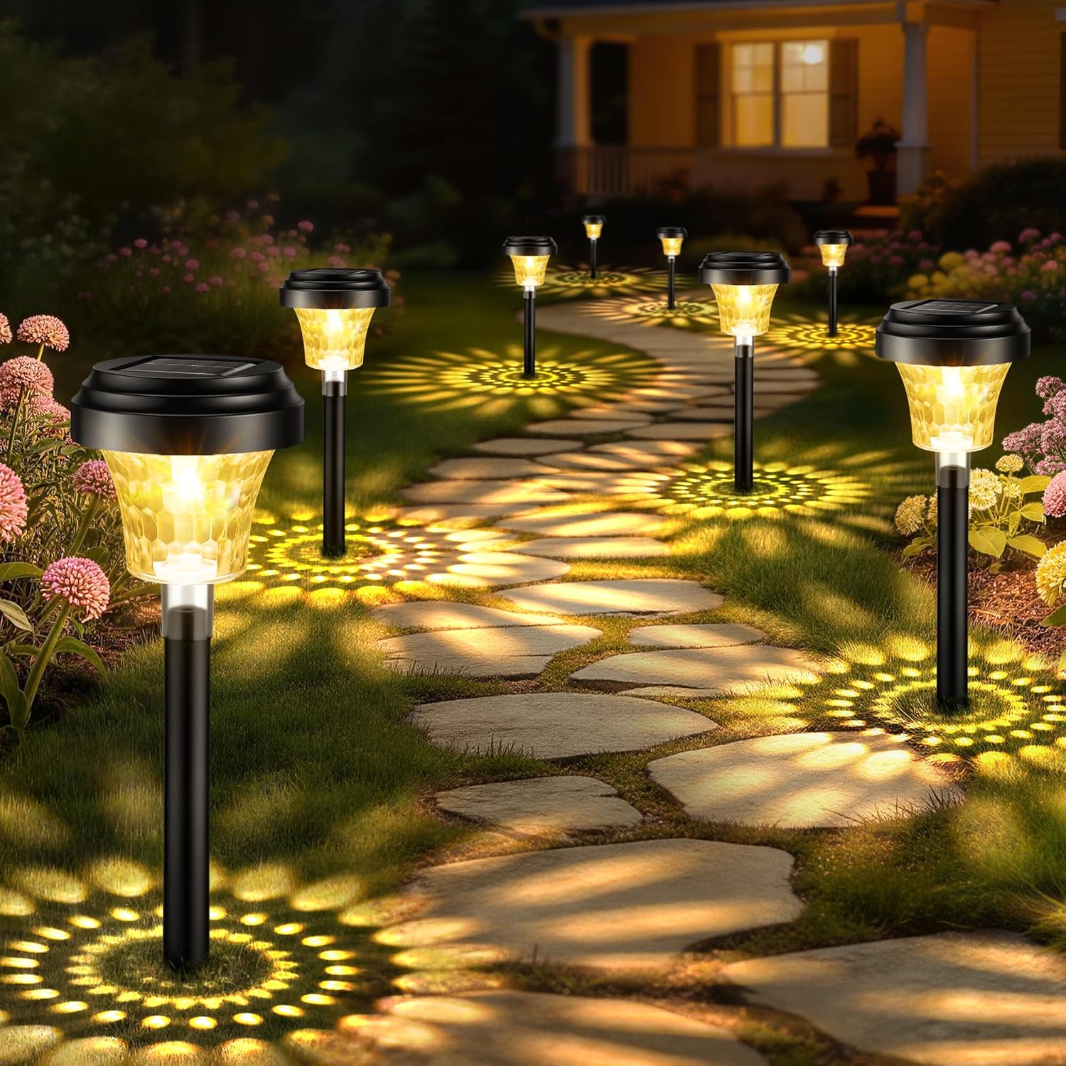Solarleuchten für den Garten im Freien, 8 Stück, Solarleuchten für den Garten mit warmem Licht und 7 RGB-Farbwechsel, IP65 wasserdicht, automatisches Ein-/Ausschalten, LED-Gartenleuchten, Solar-Wegeleuchten für die Gartendekoration im Freien