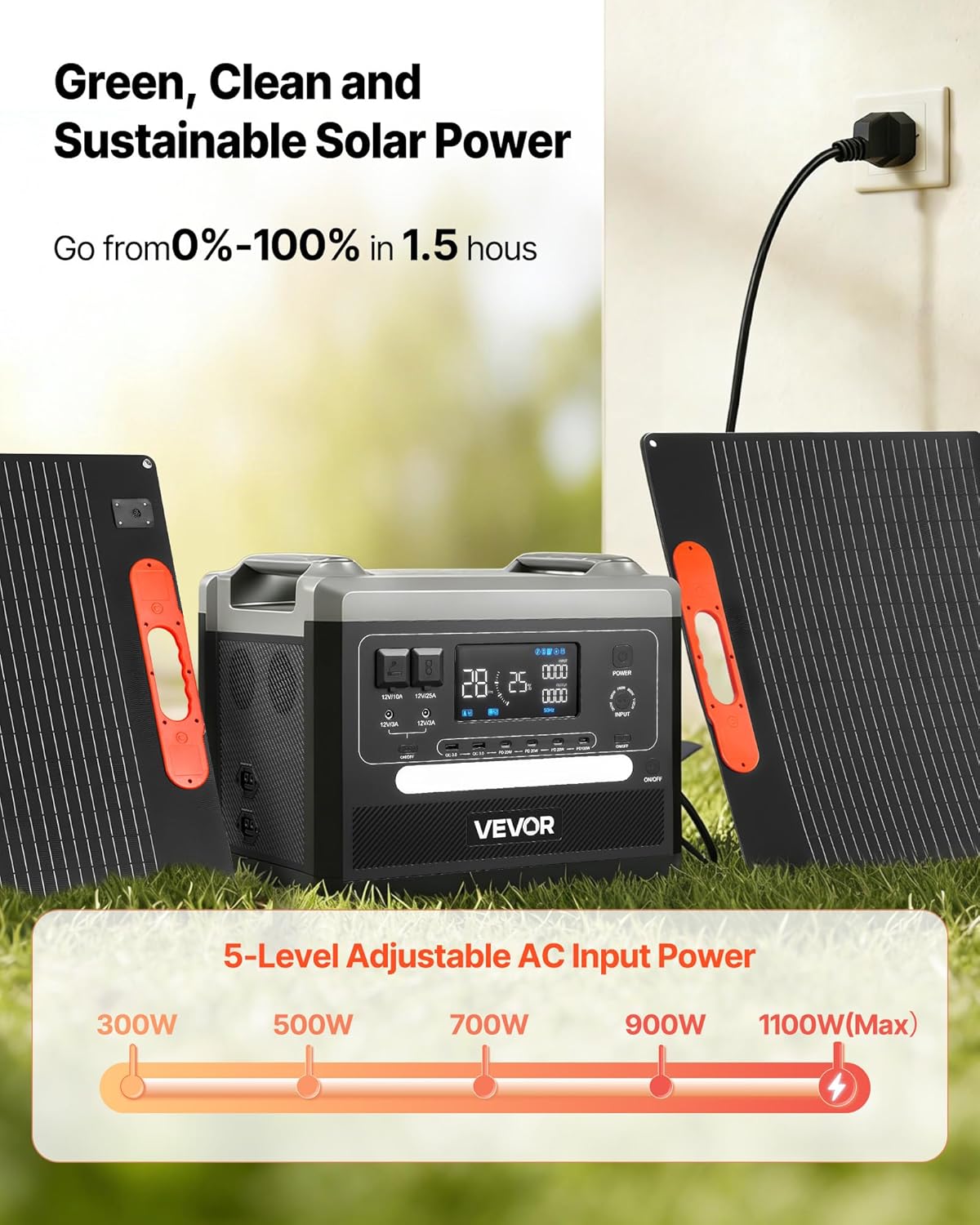 VEVOR Tragbares Kraftwerk, 2400-W-Solargenerator mit 2 faltbaren 200-W-Solarmodulen, erweiterbarer 2160-Wh-LiFePO4-Akku mit 10 Ausgängen für Notstromversorgung zu Hause, beim Camping und im Wohnmobil – Bild 3