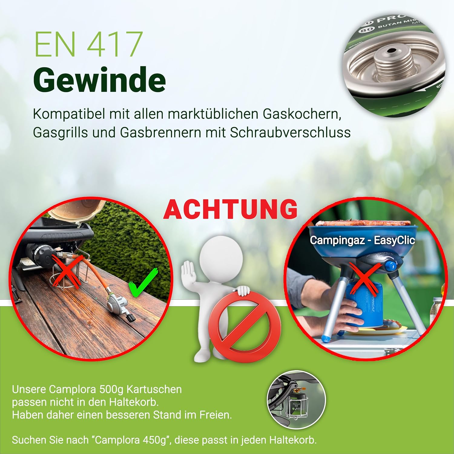 500g Butan-Schraubkartusche, Ventilkartusche, EN 417 Camping, Ventilschraubkartusche, EN521, Kartusche mit Gewinde für Butangas – Bild 3