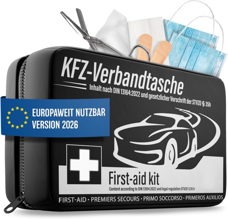 HELDENWERK Auto-Verbandstasche nach aktueller Norm 2026 – Europa einsetzbar – Erste-Hilfe-Set KFZ-Verbandtasche DIN 13164:2022 (StVO konform)