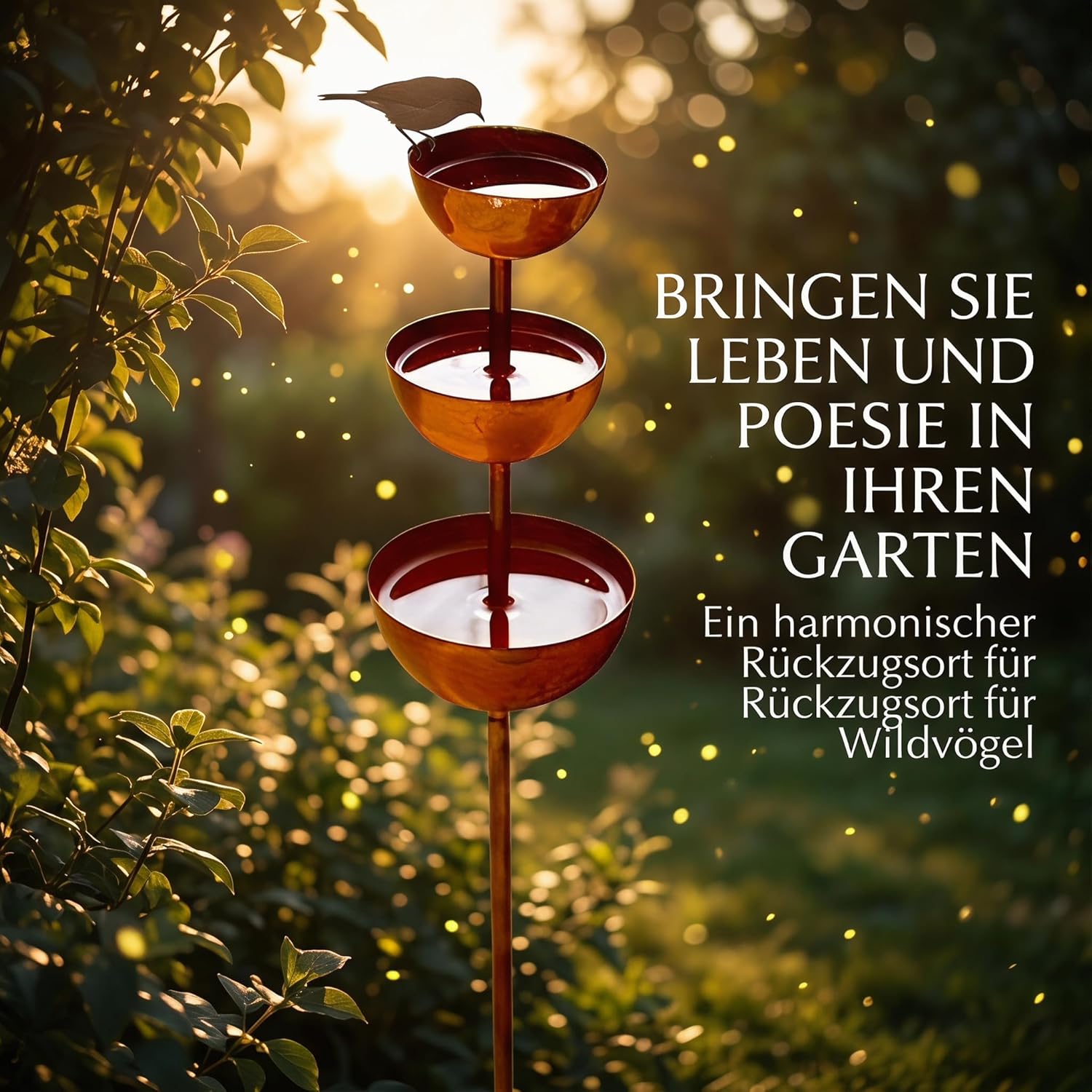 Gartendeko Vintage Vogeltränke Balkon Insektentrog Metall rostiger Gartenstecker für den Außenbereich wetterfest Patina Edelrostoptik rostiger Beetstecker Topfstecker – Bild 5