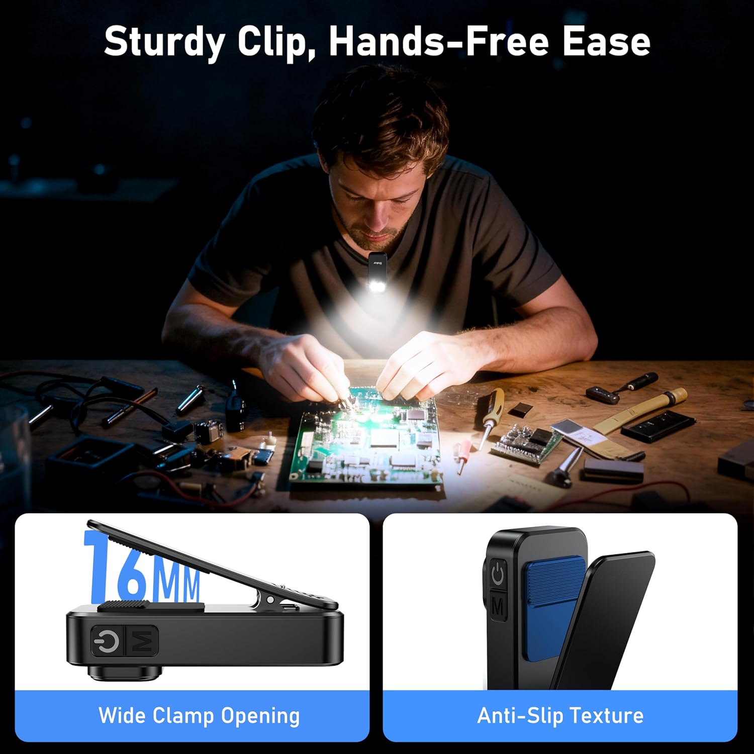 Blukar LED-Taschenlampe, wiederaufladbar, 800 l, Mini-Clip-LED-Taschenlampen mit Flutlicht, Spotlicht und rotem Licht, helle EDC-Taschenlampe mit 5 Lichtmodi, wasserdicht und lange Lebensdauer für Camping, Outdoor, Notfall – Bild 6