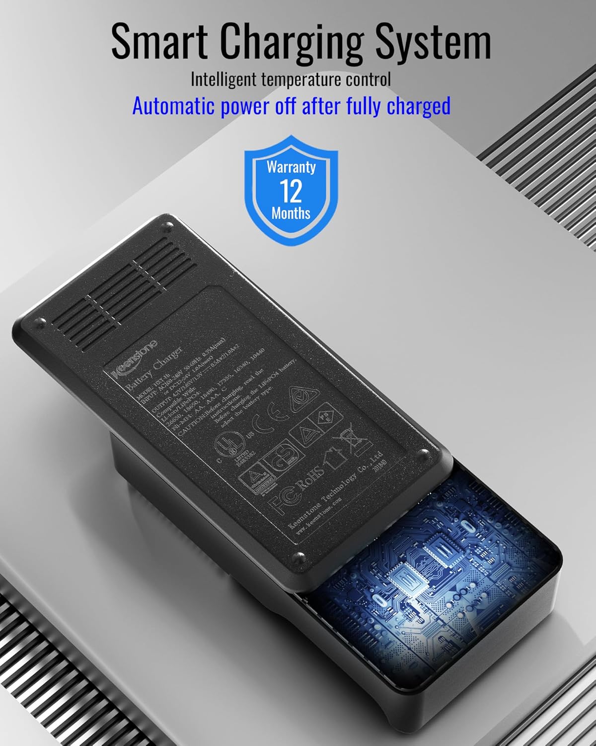 Keenstone Universal Akku Ladegerät, 18650 Akku Ladegerät mit 2 Schacht, LCD Smart Schnell Aufladen Batterieladegerät für NI-MH NI-CD AA AAA Li-Ion LiFePO4 IMR 10440 14500 16340 18650 RCR123 26650 – Bild 6