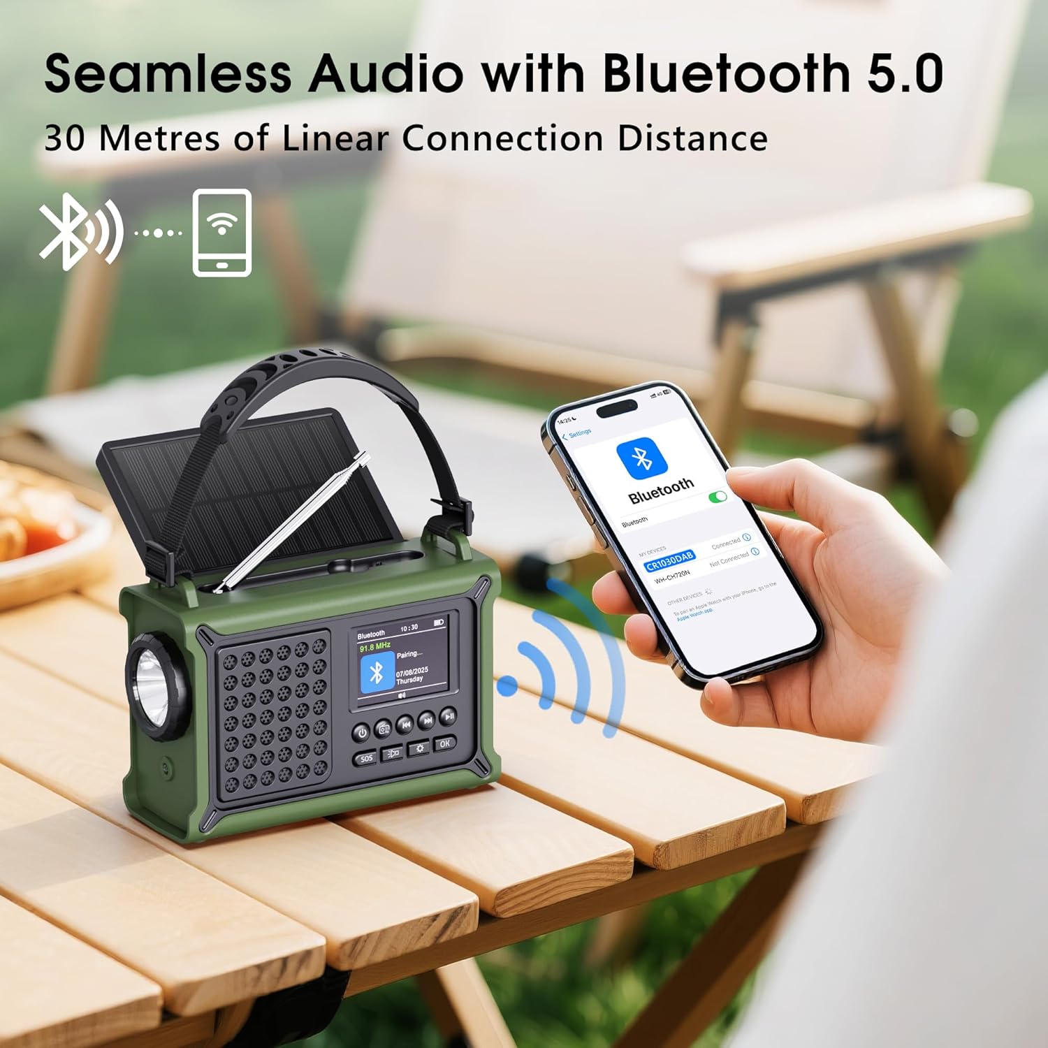 Kurbelradio DAB/DAB+/FM mit 12000 mAh Akku, Notfallradio mit 8500 mm² Solarpanel, Handkurbel-Blackout-Notfallausrüstung, Digitalradio mit Bluetooth 5.0, Taschenlampe & Leselampe für Outdoor, Camping – Bild 7