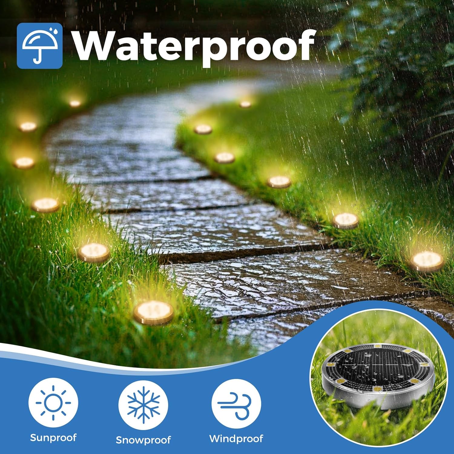 Peasur 6 Stück Solar-Bodenleuchten für den Außenbereich, 8 LED-Solarleuchten für den Außenbereich, Garten, wetterfeste Solarleuchten, Gartenbeleuchtung für Boden, Weg, Rasen, Gehweg, Warmweiß – Bild 3