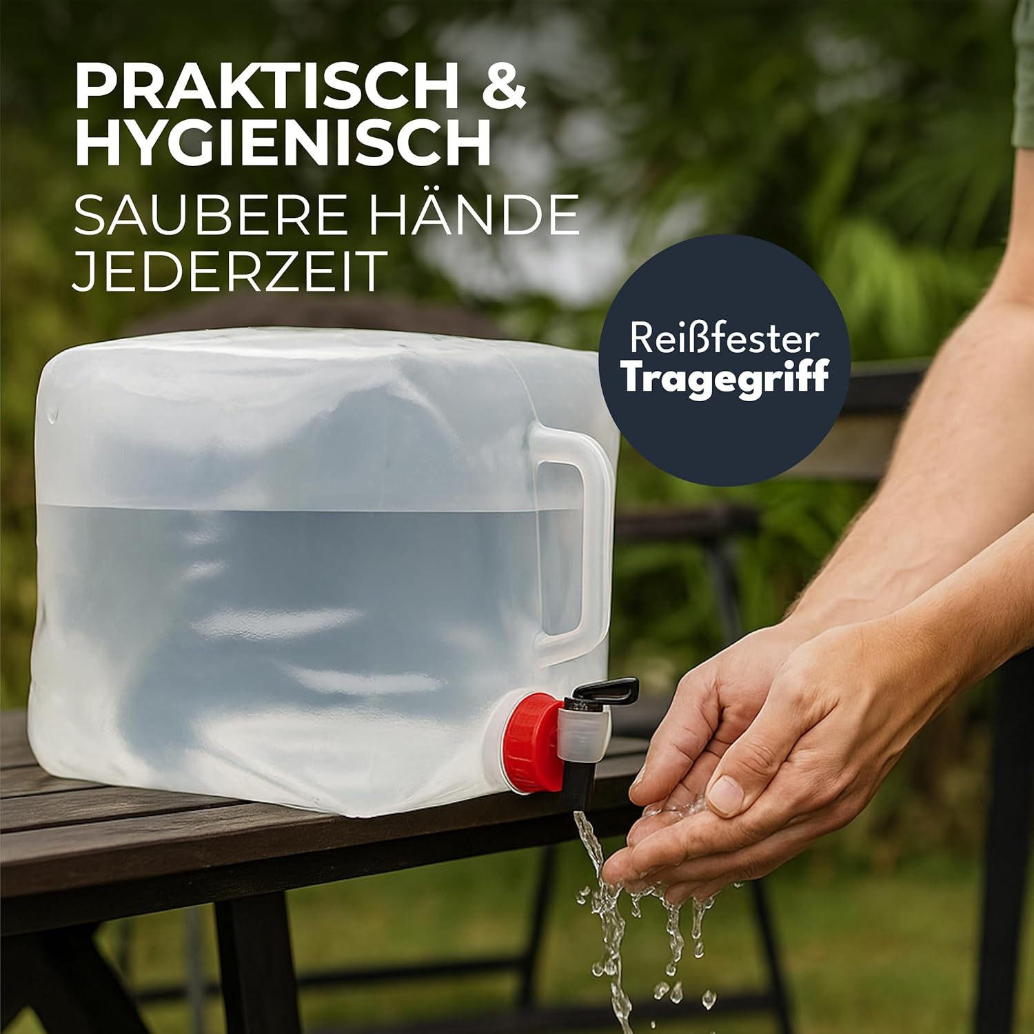 4 Stück faltbare 10 L Wasserkanister mit praktischem Ausgießhahn, Tragegriff und Schraubdeckel, 100 % auslaufsicher, für Camping, Outdoor etc. – Bild 5
