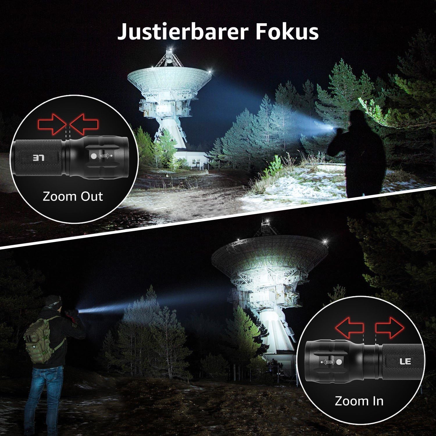 LE LED Taschenlampe klein, LE1000 Extrem helle zoombare Mini-Taschenlampen batteriebetrieben für Kinder, tragbare, wasserdichte Taschenlampe, Taschenlampe für Camping, Outdoor, Wandern, Notfälle – Bild 3