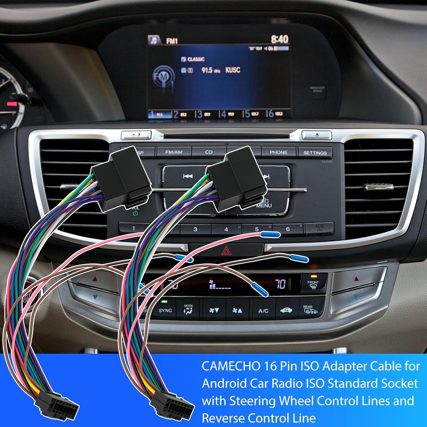 2 Stück 16-poliger ISO-Adapter-Kabelbaum für Android-Autoradio. Autoradio-Anschluss mit Lenkrad-Steuerkabeln und Rückwärtssteuerkabel. 16-poliger Autoradio-Standard-ISO-Stecker – Bild 6