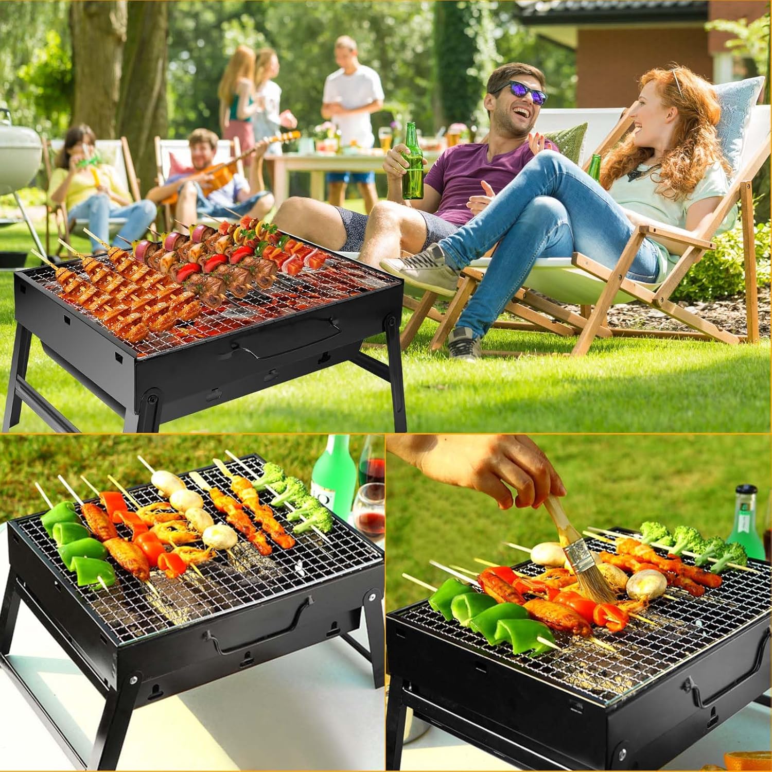Auauraintt Kompakter Mini-BBQ-Grill – Holzkohle, tragbar und faltbar, Tischgrill, Campinggrill, Picknick-Grill, für Picknick, Garten, Terrasse, Camping, Reisen – Bild 6