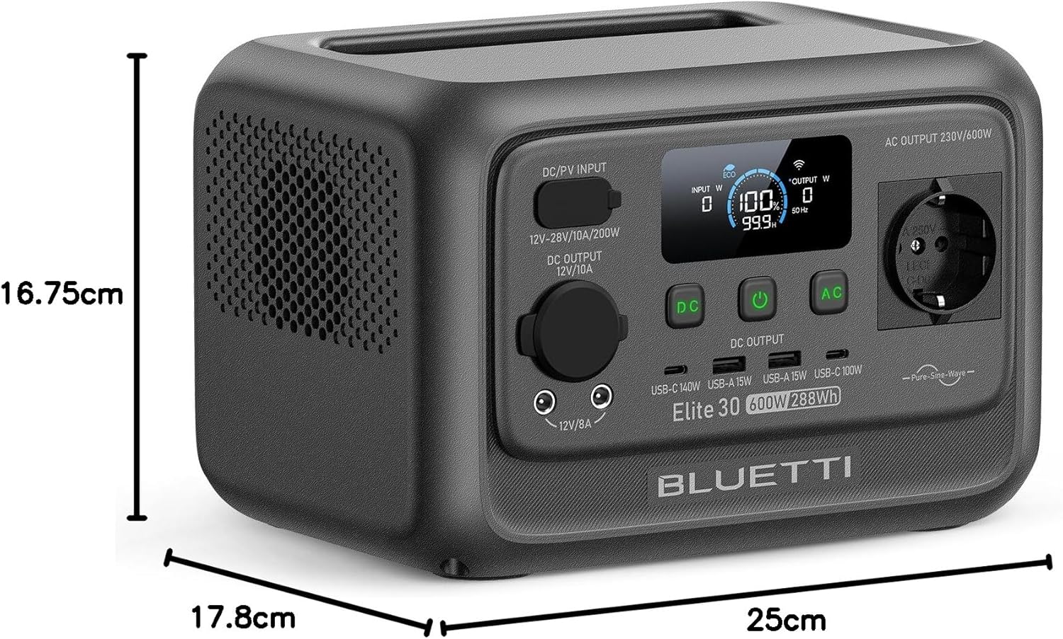 BLUETTI Elite 30 V2 Tragbares Kraftwerk, 288 Wh LFP-Akku, 600 W AC-Ausgang (Power Lifting 1500 W), 0–100 % in 70 Minuten, Solargenerator für Camping, Transporter, Stromausfälle (Solarpanel optional) – Bild 9