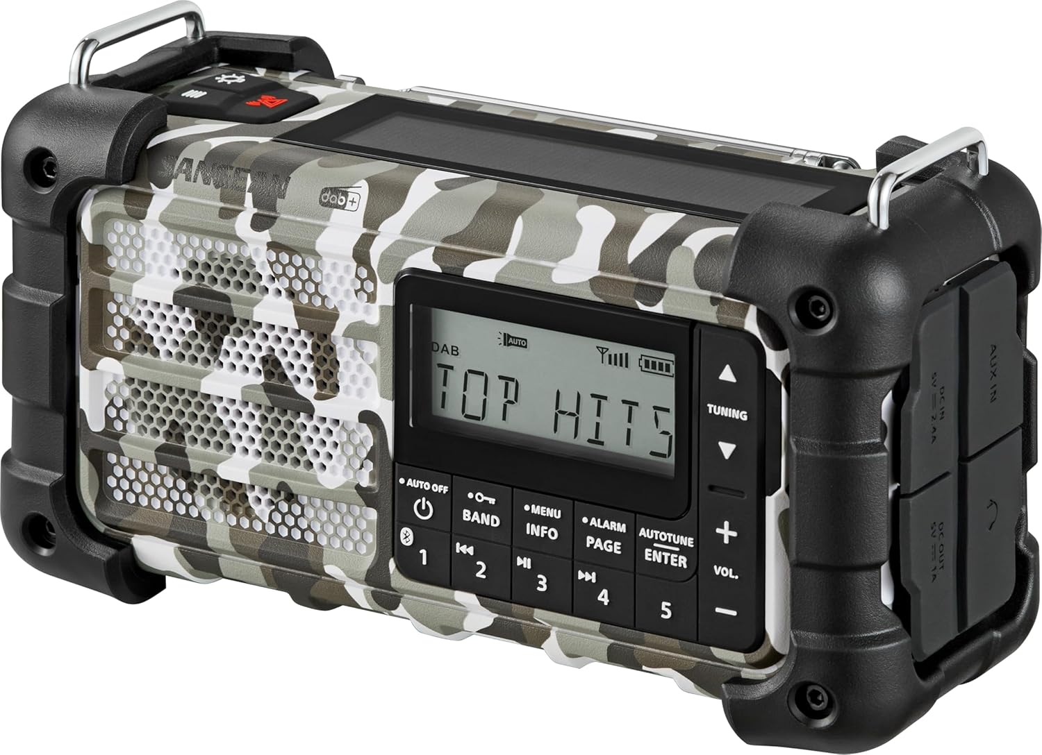 Sangean MMR-99 DAB Multifunktions-Notfallradio mit Handkurbel, DAB+, FM-RDS, Bluetooth, LED-Taschenlampe und IP55-Zertifizierung, ideal für Outdoor, Camping und Notfälle, Artic Camo – Bild 2