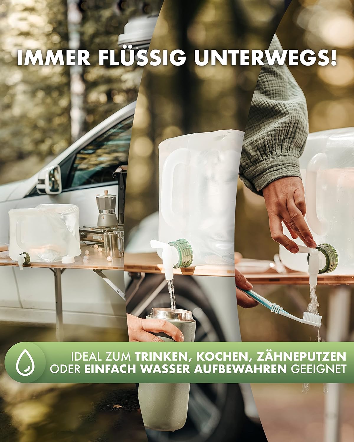 NATURBUMMLER faltbarer Wasserkanister (4er-Set, 10 L) auslaufsicher & robust – BPA-freier Faltkanister für Camping, Outdoor & Notfall – Wasserbehälter mit Trinkaufsatz & Tragegriff – Bild 4