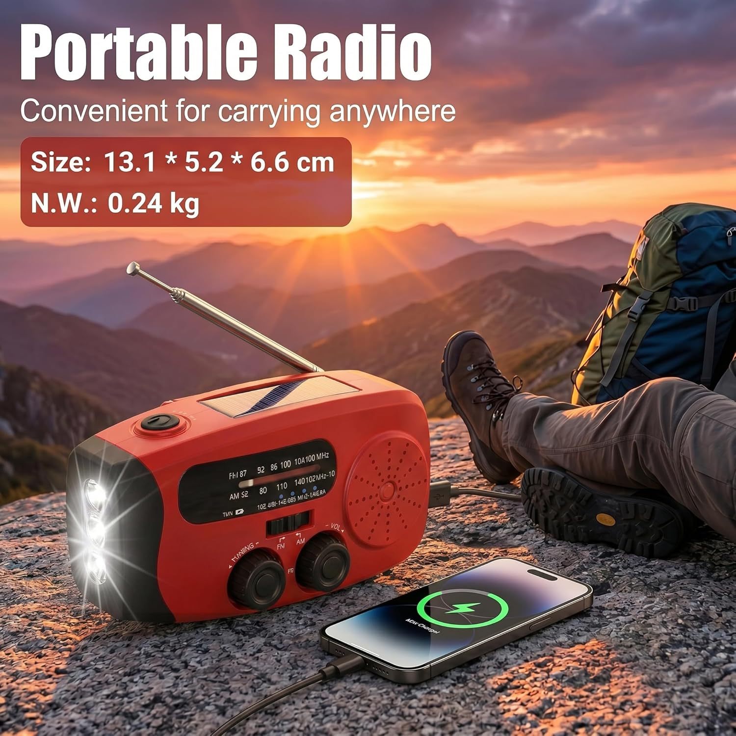 Notfallradio mit Solar & Kurbel, 3 x LED-Taschenlampe, 2000 mAh Powerbank, AM/FM/Wetter, USB-C, SOS-Alarm – Tragbares Survival-Set für Camping, Outdoor, Stromausfall – Bild 8
