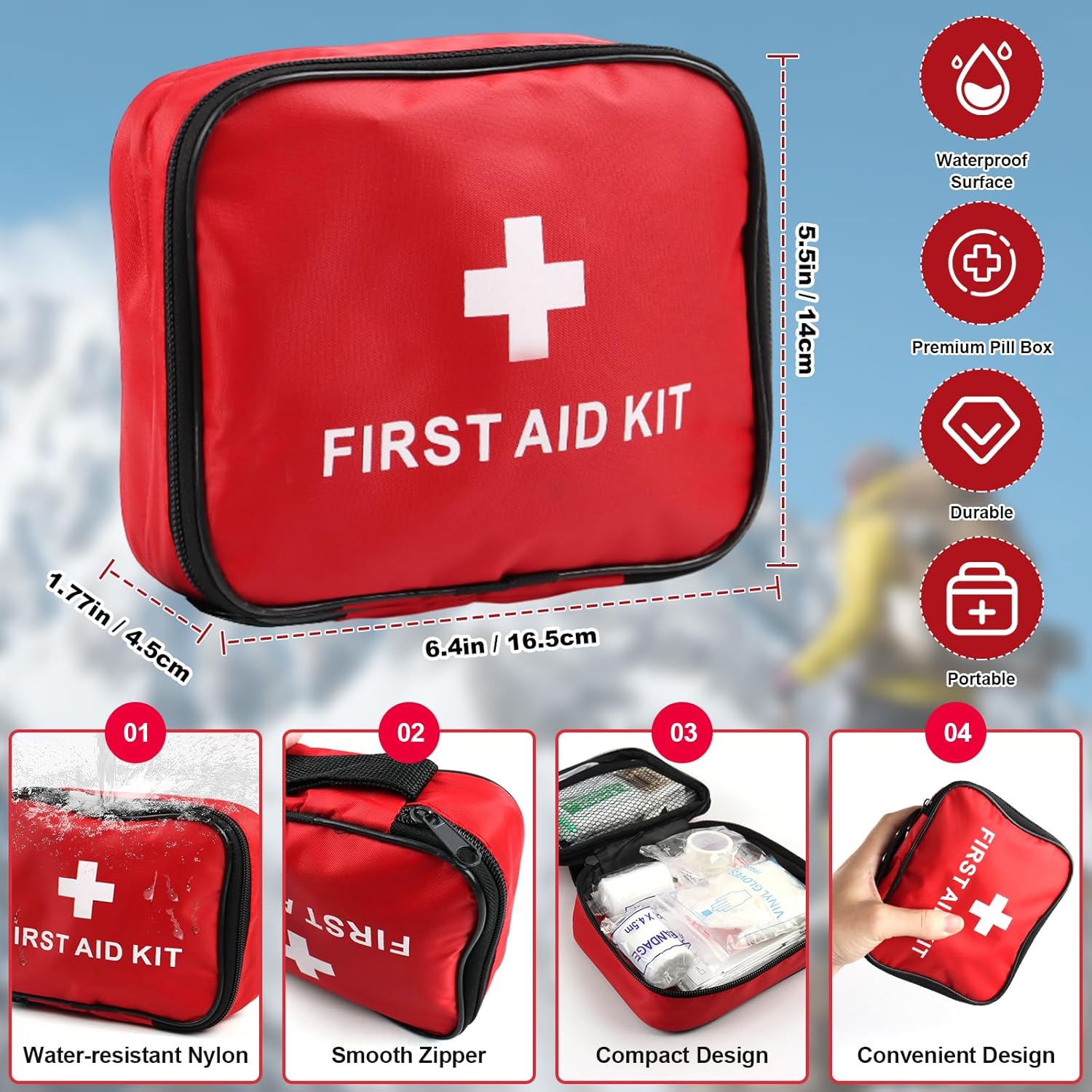 Premium Mini Erste Hilfe Set,Mini Reiseapotheke Set,Verbandskasten,Kompaktes Erste Hilfe Set Outdoor, Notfallset Klein für Outdoor Zuhause,Sport,Motorrad,Camping,Auto,Reise,Fahrrad Wandern Notfall – Bild 3