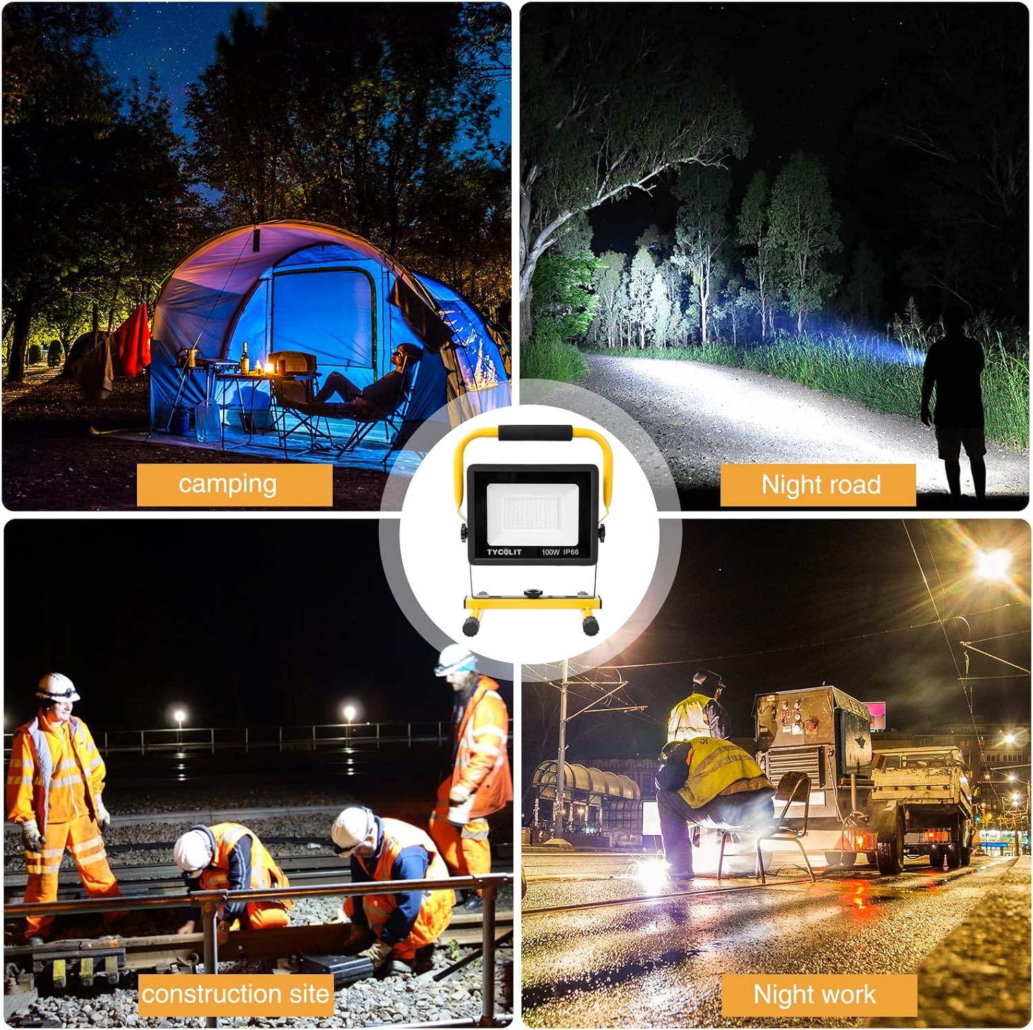 LED Baustrahler, 100W 10000LM Arbeitsleuchte, 6500K Kaltweiß Baustellenlampe mit Stecker, IP66 Wasserdichter LED Strahler, 3m Kabel Baulampe, Flutlicht, Arbeitsleuchte für Werkstatt, Baustelle, Garage – Bild 7
