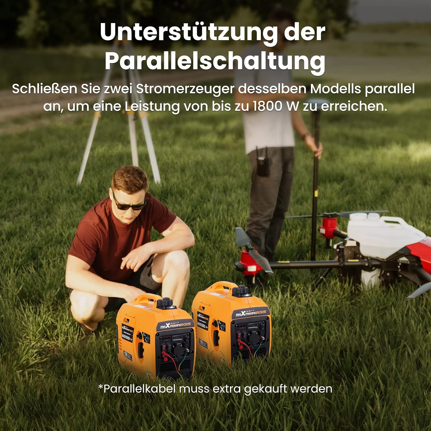 maXpeedingrods 1200 W Stromgenerator, tragbarer Inverter-Stromerzeuger, super leise, leicht, 11,5 kg, benzinbetrieben, 4-Takt, mit AC/USB-Buchse für Outdoor, Camping, Wohnwagen, Notstromaggregat, Garage – Bild 6