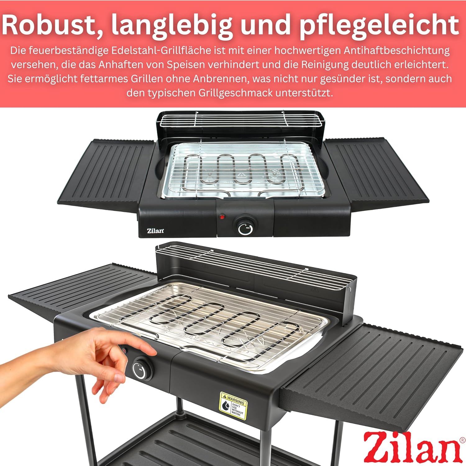 2-in-1 Elektrogrill Standgrill Tischgrill elektrisch 2.400 Watt – Elektrogrill für Balkon, Outdoor und Indoor mit Standfuß große Grillfläche stufenlose Temperaturregelung Elektro-BBQ-Grill – Bild 6