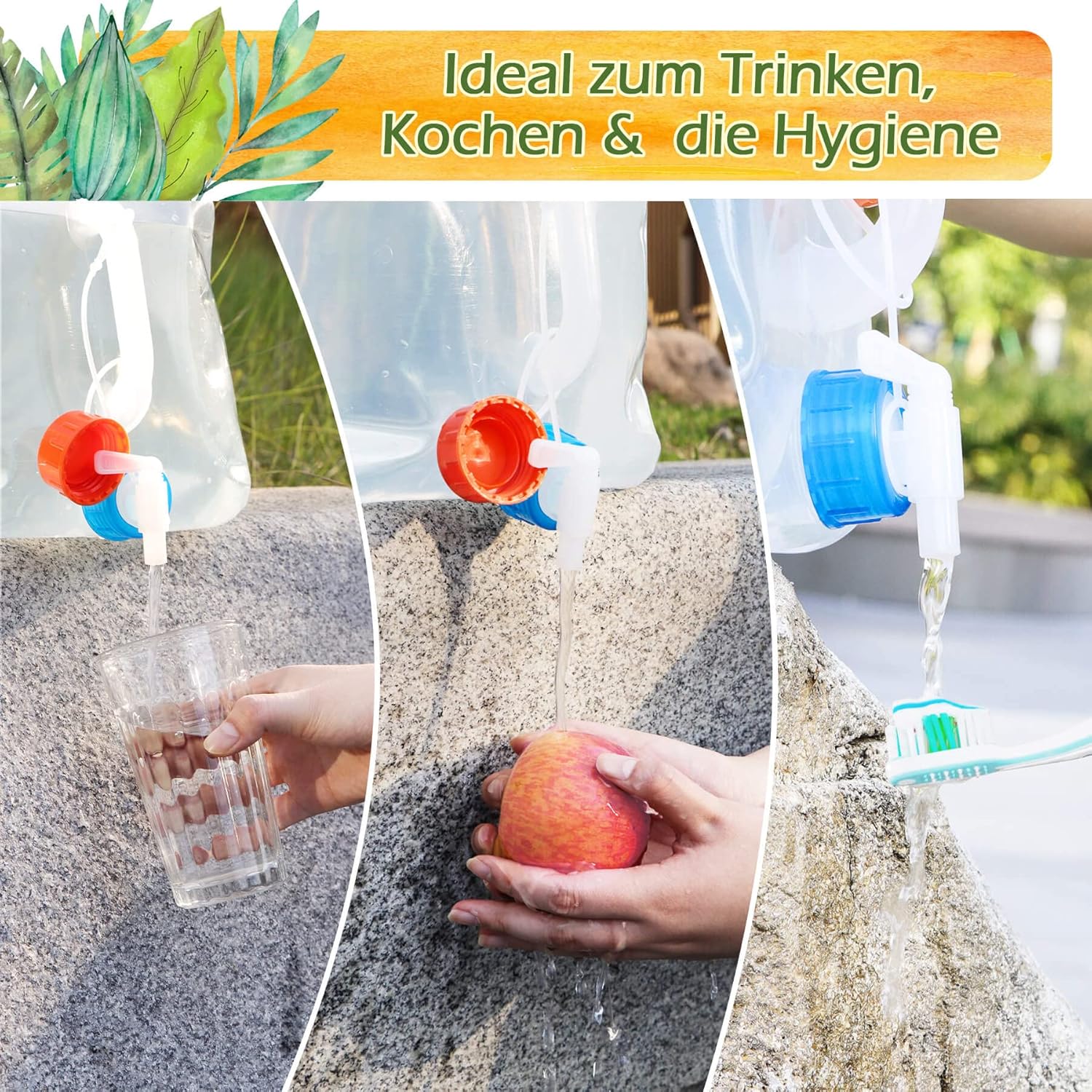 Reinalin faltbarer Wasserkanister, Wassertank mit Wasserhahn, Camping-Trinkwasserkanister, 100 % auslaufsicher, lebensmittelechtes Kanisterwasser – Bild 6