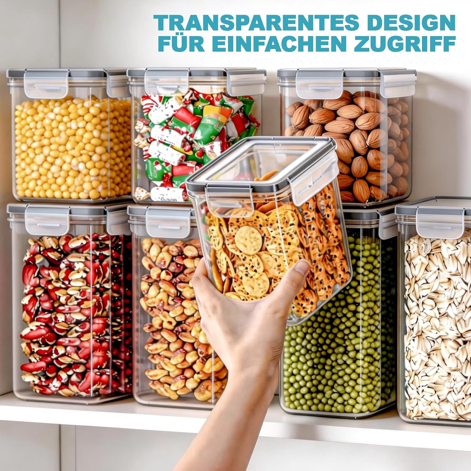 Mavivegue Vorratsdosen mit Deckel, luftdicht, BPA-frei, Set mit 24 Küchen-Aufbewahrungsboxen für Mehl, Zucker, Müsli und mehr, Getreide. Mit Etiketten und Markierungen, für Kühlschrank, 33,6 l – Bild 5