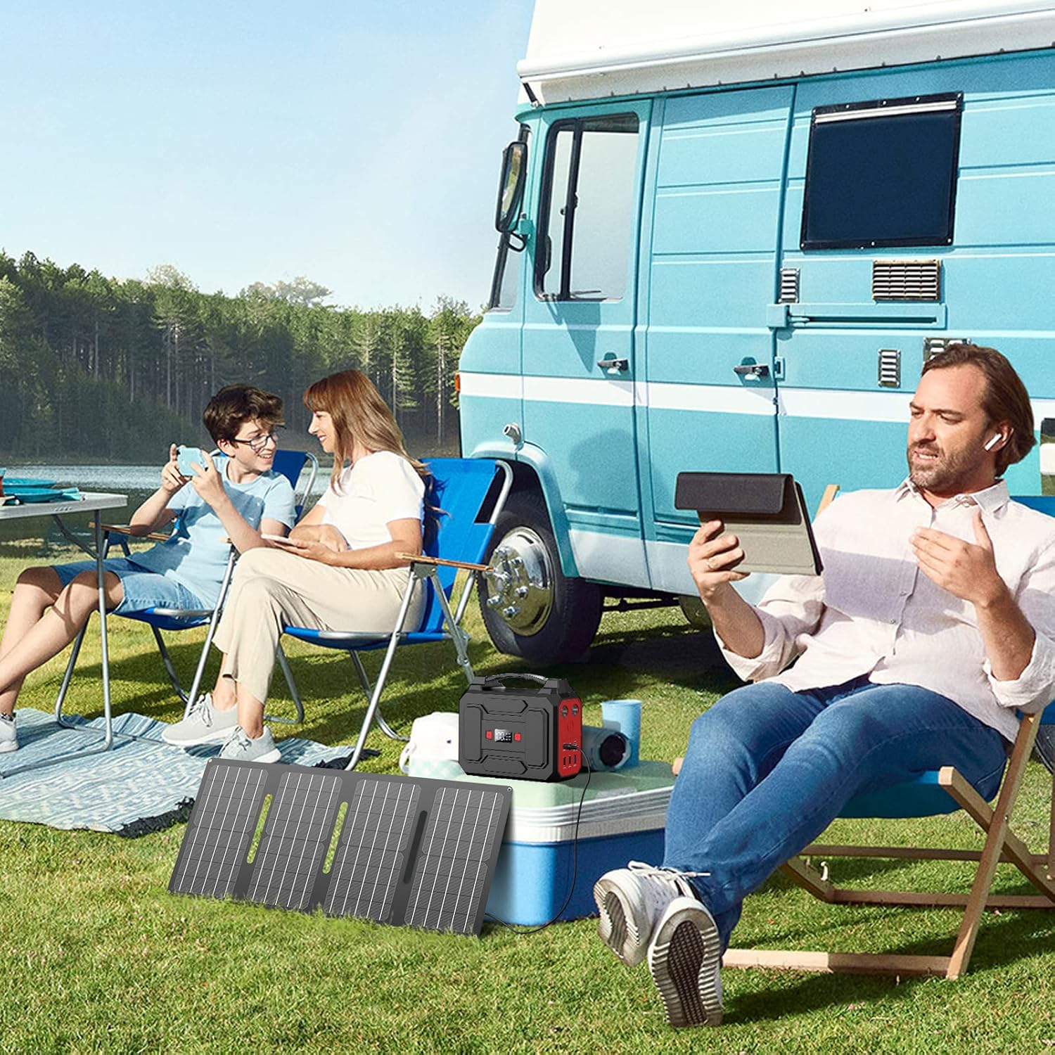 Powkey Tragbare Power Station 99 Wh/27000 mAh Tragbare Power Station 100 W Solargenerator mit 230 V AC Ausgang/QC 3.0 18 W USB/Typ C für Camping Wohnmobile Powerbank mit Steckdose – Bild 7