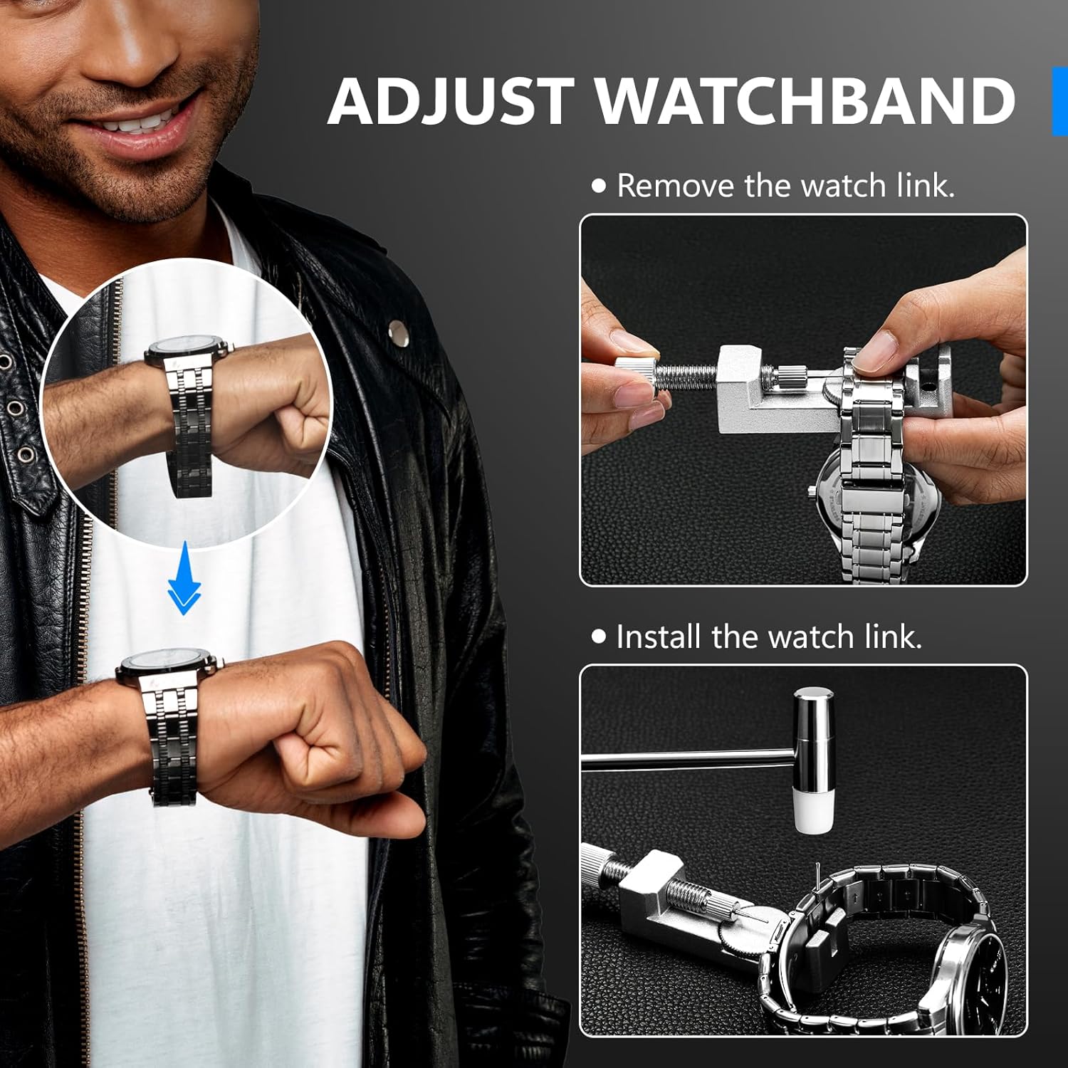 Jorest 【Neu 2025】 Uhrenwerkzeuge Set, Uhr Batteriewechsel, Uhrenarmband Kürzen Werkzeug, Uhren Reparatur, Uhrmacherwerkzeug mit Stiftausdruck, Uhrenoffner öffner, Schraubendreh – Bild 3