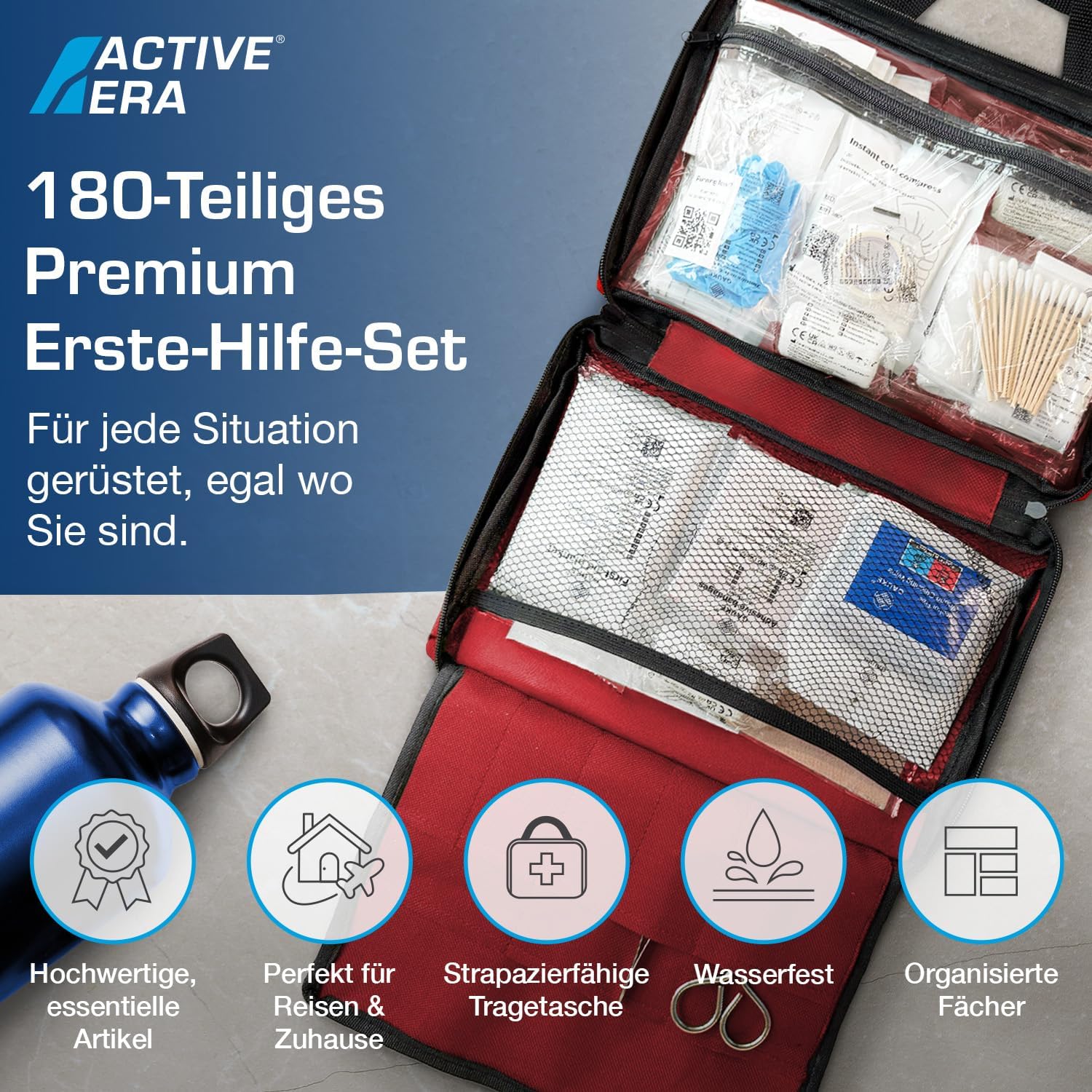 Active Era Premium Erste-Hilfe-Set – 180-teiliges Erste-Hilfe-Set – Notfallausrüstung inklusive Kühlakkus, Pflaster, Rettungsdecke für Zuhause, auf Reisen oder als Erste-Hilfe-Set im Freien – ISO 13485 – Bild 2