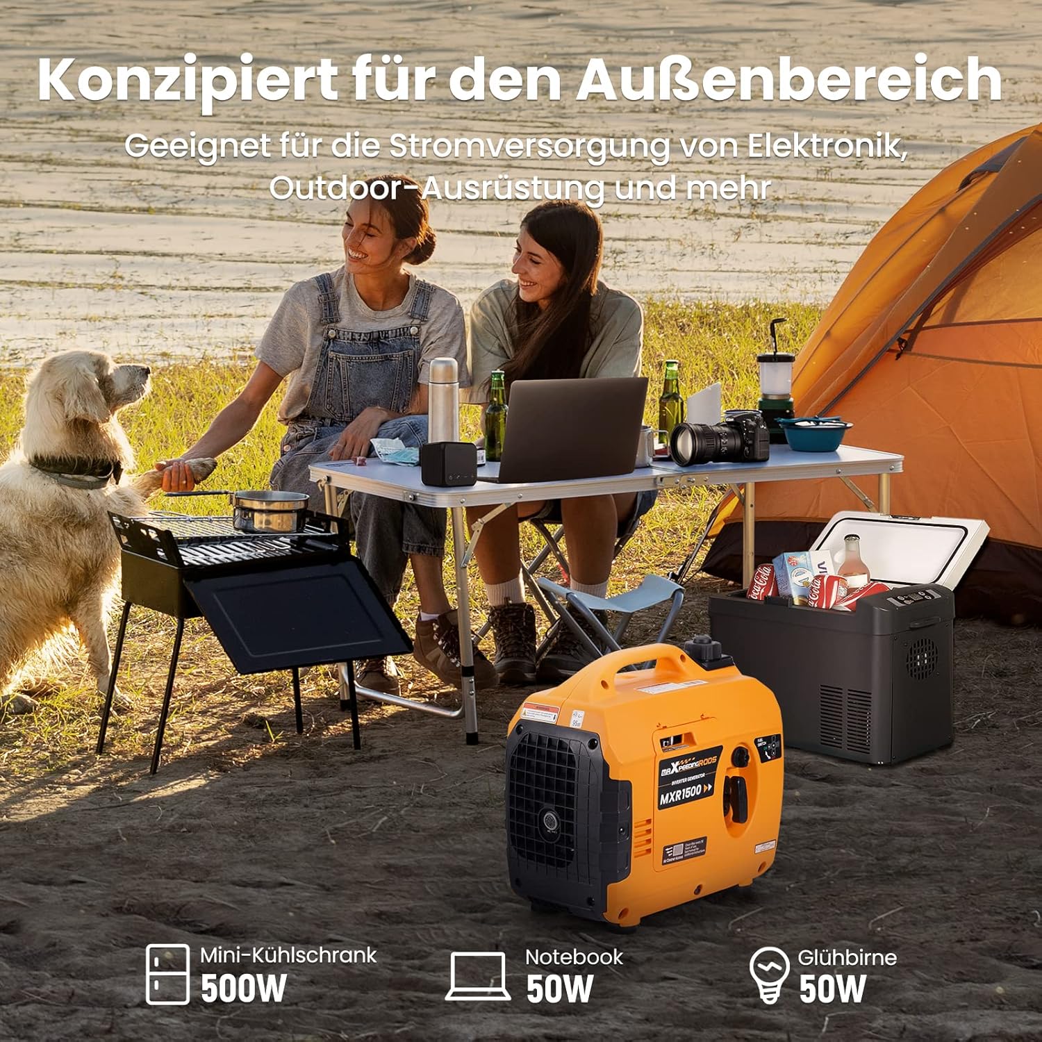 maXpeedingrods 1200 W Stromgenerator, tragbarer Inverter-Stromerzeuger, super leise, leicht, 11,5 kg, benzinbetrieben, 4-Takt, mit AC/USB-Buchse für Outdoor, Camping, Wohnwagen, Notstromaggregat, Garage – Bild 2
