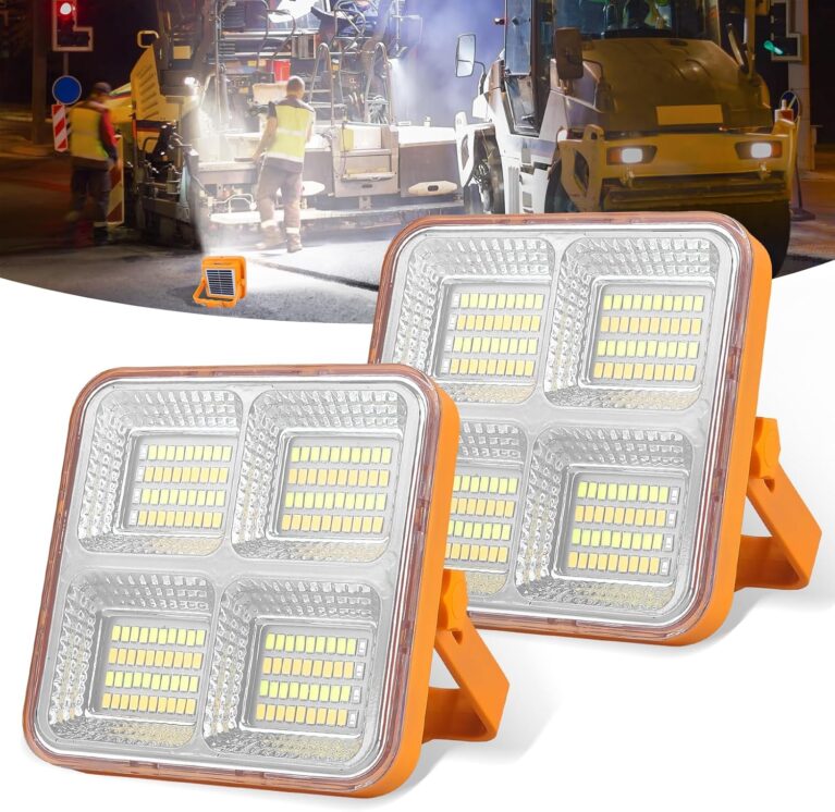 T-SUN 60W LED Baustrahler Akku Solar Arbeitsleuchte Tragbar Akku Werkstattlampe USB Wiederaufladbar, 5 Lichtmodi, Campinglampe Tragbar Outdoor für Notfälle, Baustelle, Garage, Camping (2 Stück)