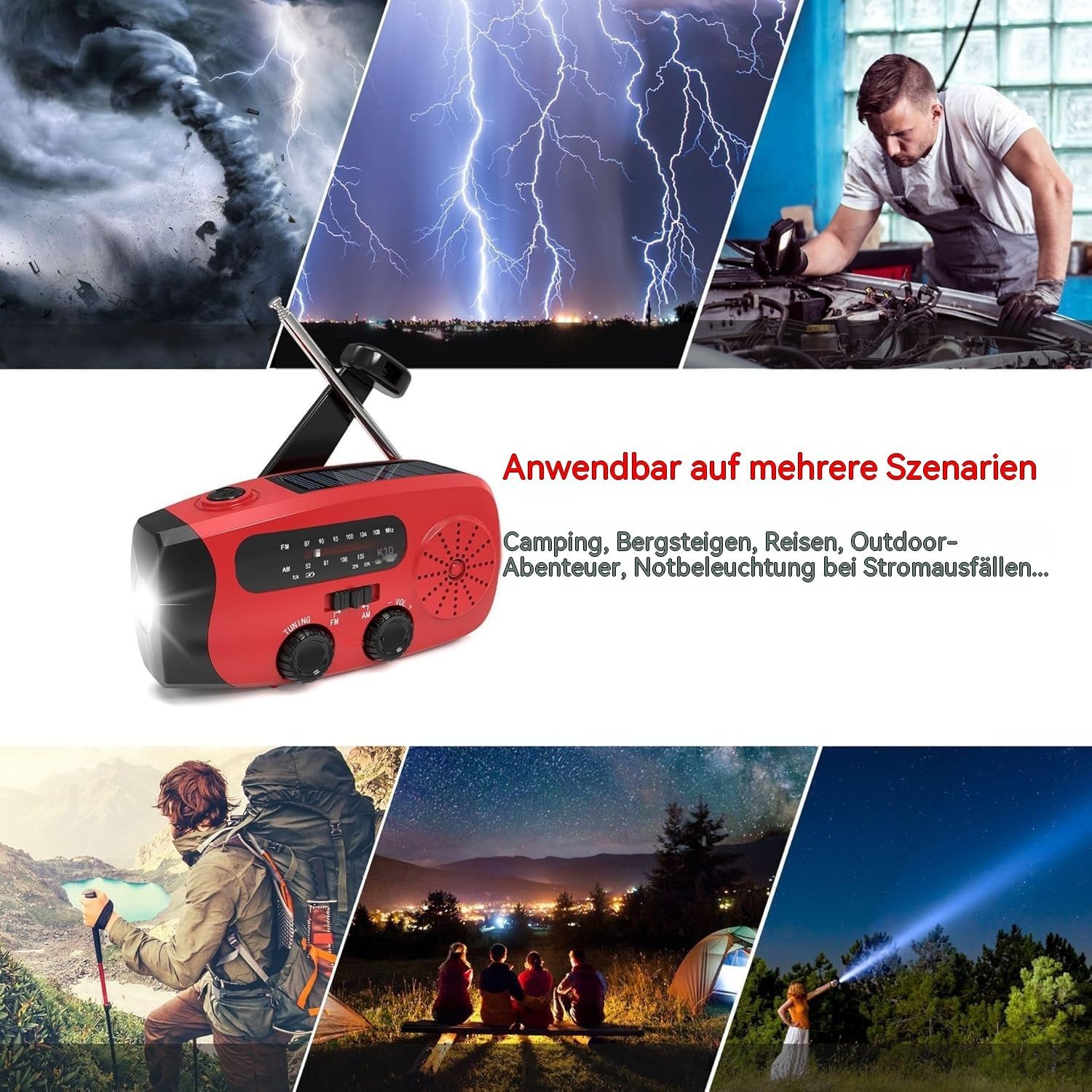 Aufziehbares Solarradio, Notfallradio, tragbares Notfall-Solarradio, wiederaufladbare 2000-mAh-Powerbank, SOS-Alarm, USB-Telefonladegerät, Notfalleinsatz für die – Bild 7