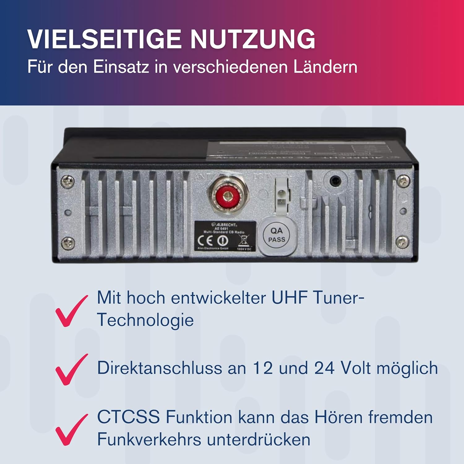 Albrecht AE 6491 VOX CB-Radio, mit VOX-Freisprechfunktion für die freihändige Nutzung im PKW & LKW, CB-Radio mit ASQ & CTCSS, 12/24 Volt, schwarz – Bild 4