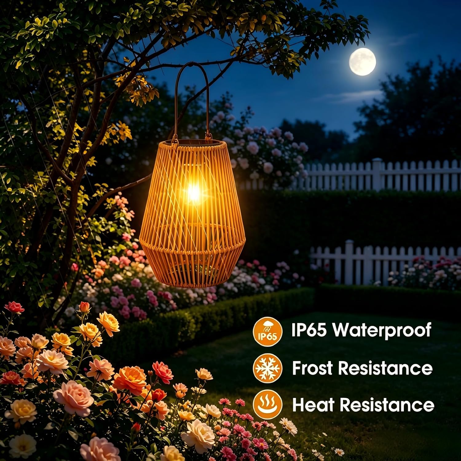 Solarlaternen für den Außenbereich, 2er-Pack, Solarlaternen im böhmischen Stil für den Außenbereich mit LED-Glühbirne, hängende/stehende handgewebte Solarlaternen für Terrasse, Garten, Innenhof, Balkon, dekoratives Geschenk – Bild 3