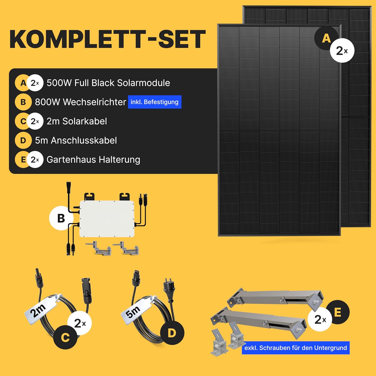 Solakon 1000 W Balkonkraftwerk mit Halterung (Gartenhaus) – 800 W Komplettsteckdose – Neuester 800 Watt Wechselrichter – Solaranlage Komplettset – 500 W bifaziale Solarmodule inklusive Zubehör – Bild 4