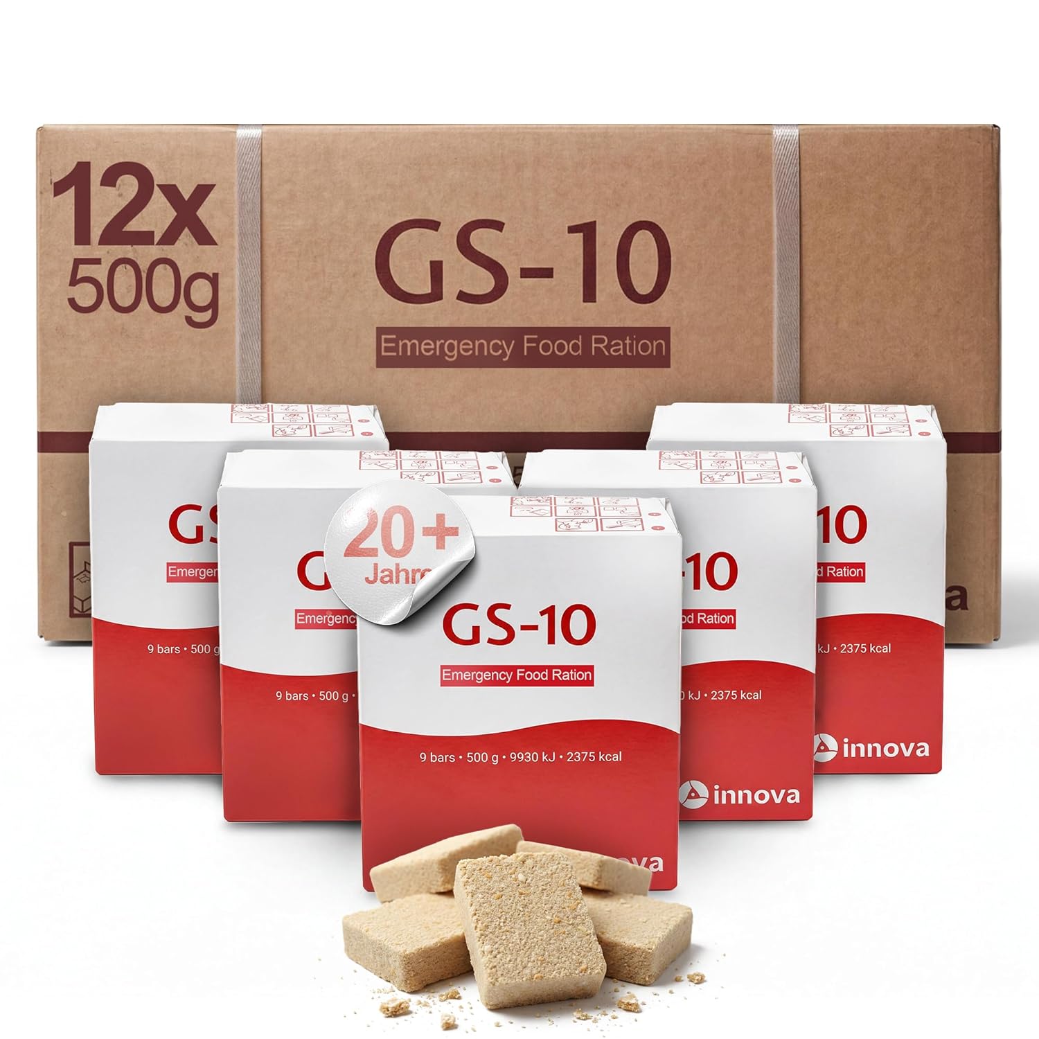 GS-10 Notfall-Lebensmittel-MRE | Große Box 12 x 500 g | Extrem langlebige Energieriegel | Notversorgung – Lebensmittel für Überlebensausrüstung und Überlebensausrüstung