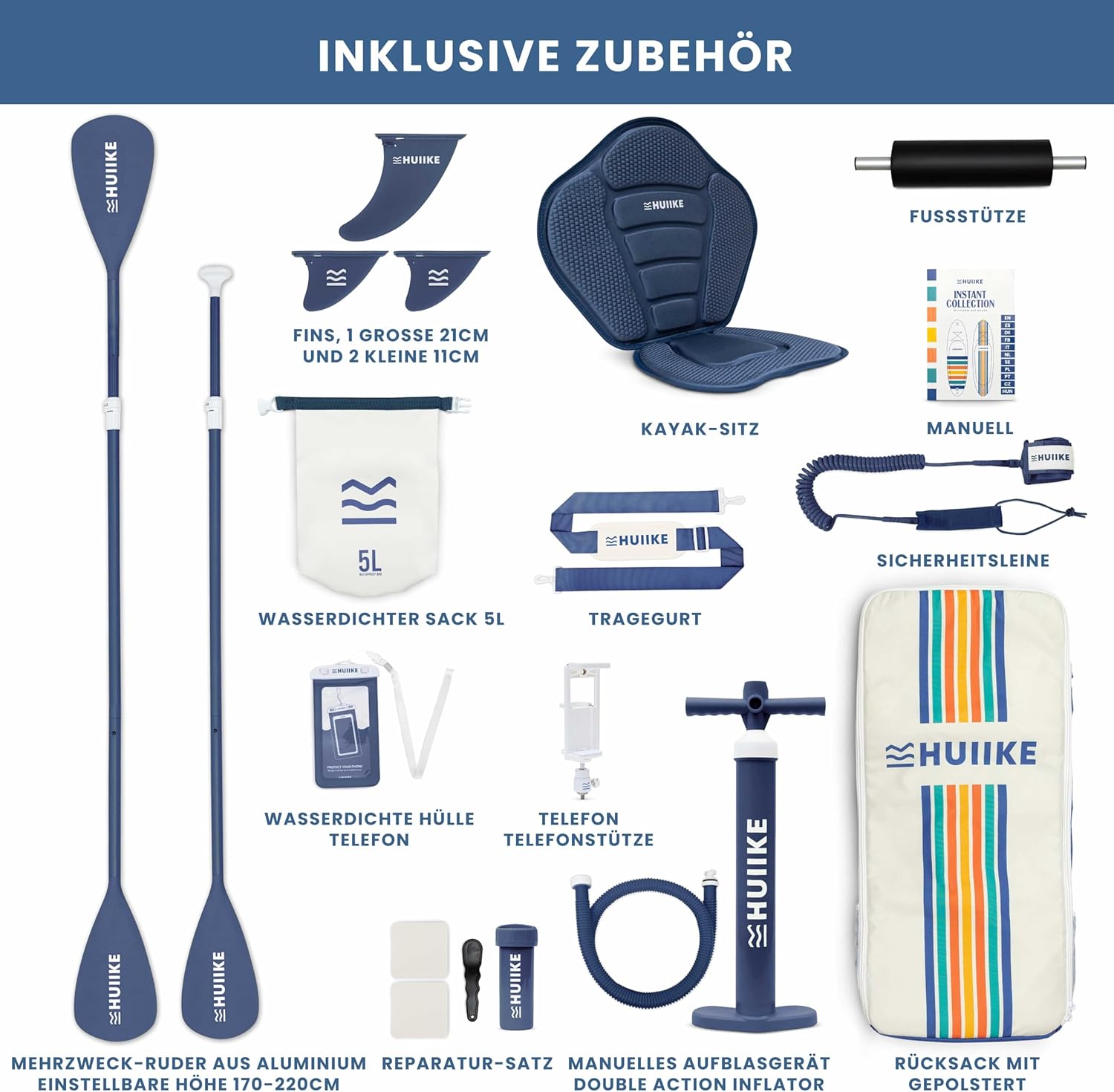 HUIIKE Stand Up Paddling Board mit Zubehör, Paddel, Finnen, Pumpe. Paddle Sup Board Aufblasbar Hohe Stabilität und Widerstandsfähigkeit. 305 x 84 x 15 cm, belastbar bis 130 kg – Bild 3