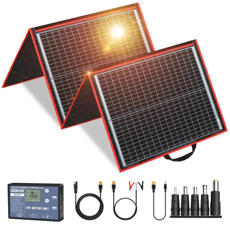 Dokio 150 W Solarpanel-Set, monokristallin, tragbar, flexibel zusammenklappbar + Solarladeregler und PV-Kabel (für 12 V Batterie)
