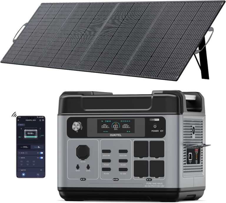 OUKITEL P2001 Pro 3200 W (7200 W Peak) tragbares Kraftwerk mit 200 W Solarpanel, 2048 Wh Solargenerator mit LiFePO4-Akku, 0–80 % in 45 Minuten Ladezeit, 1000 W MPPT, App, tragbares UPS-Kraftwerk